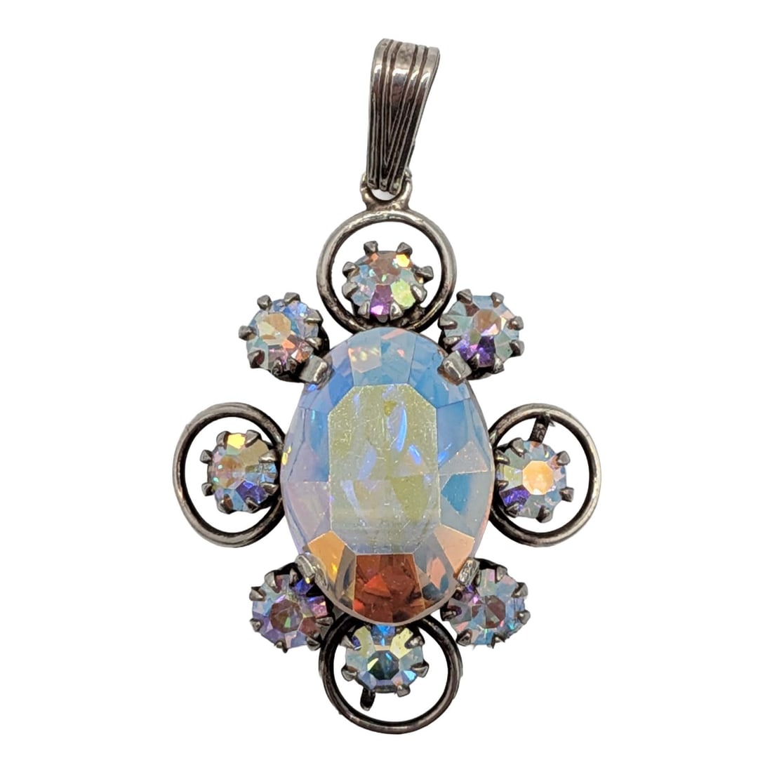 Vintage European 830 Silver Iridescent Crystal Pendant (1 of 4)