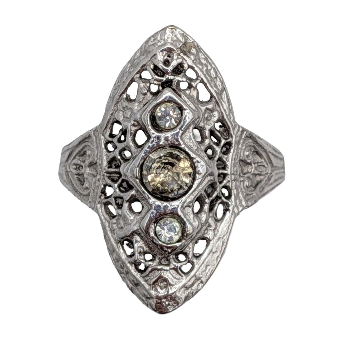 Sterling Silver Rhinestone Filigree Shield Ring Size 5.75 (1 of 5)