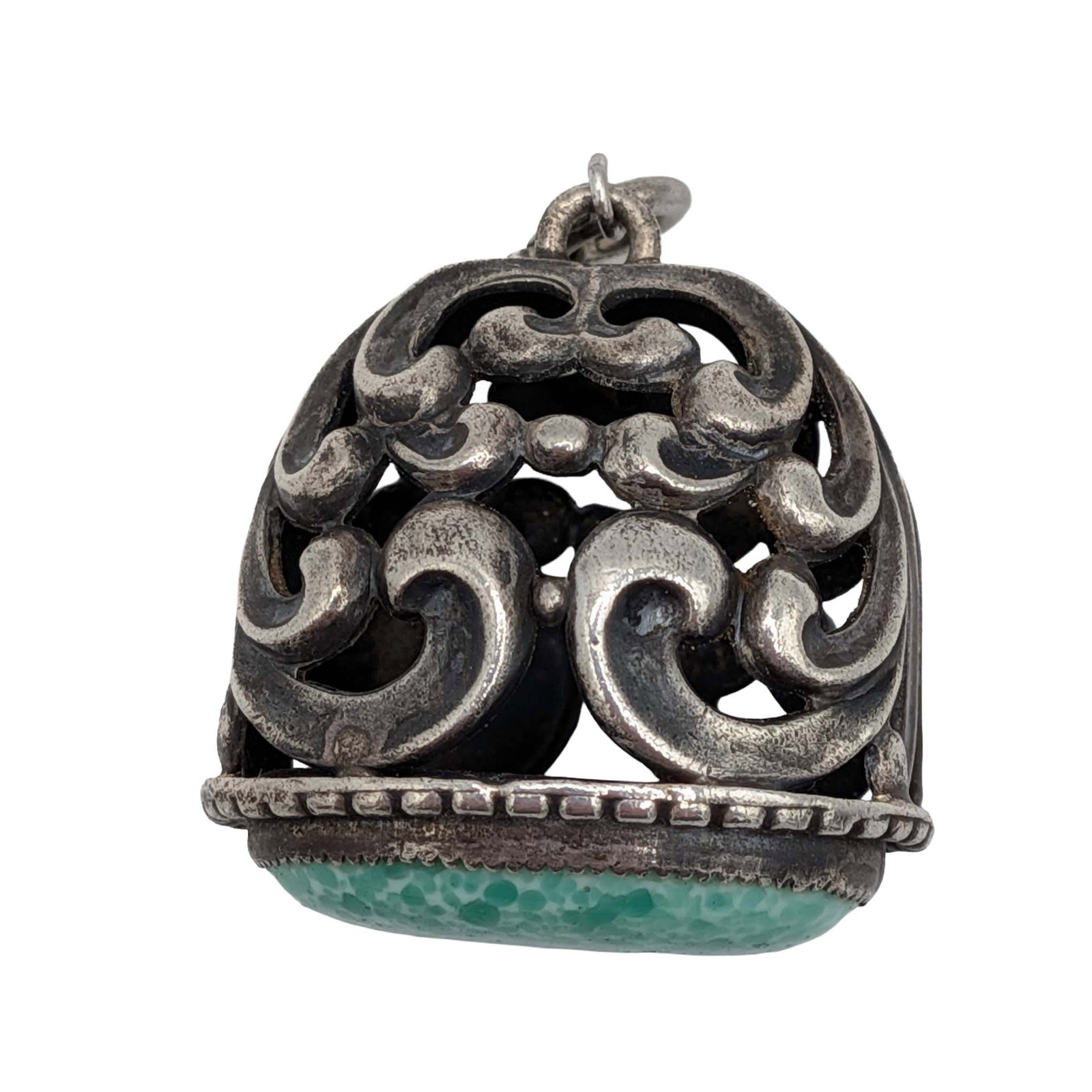 Sterling Silver Mottled Glass Open Scroll Watch Fob (1 of 4)