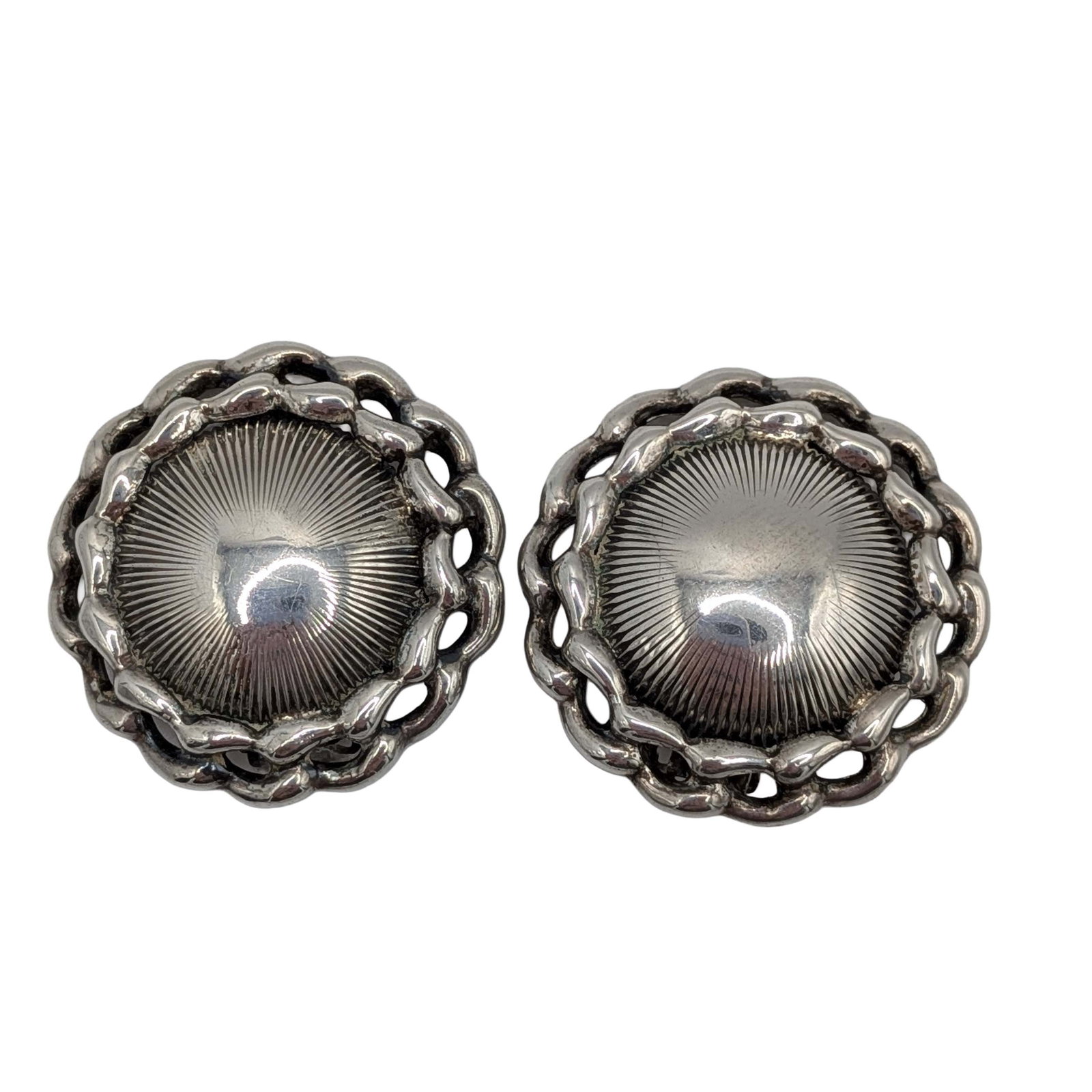 Danecraft Sterling Silver Chain Halo Dome Earrings: Danecraft Sterling Silver Chain Halo Dome Clip Back Earrings. Signed Danecraft Sterling. 16.7g