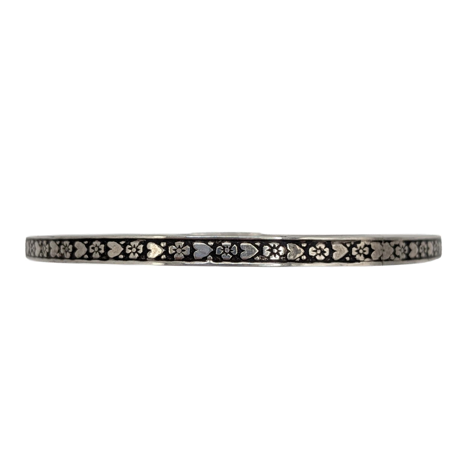 Vintage Sterling Silver Heart Floral Pressed Bangle Bracelet (1 of 3)