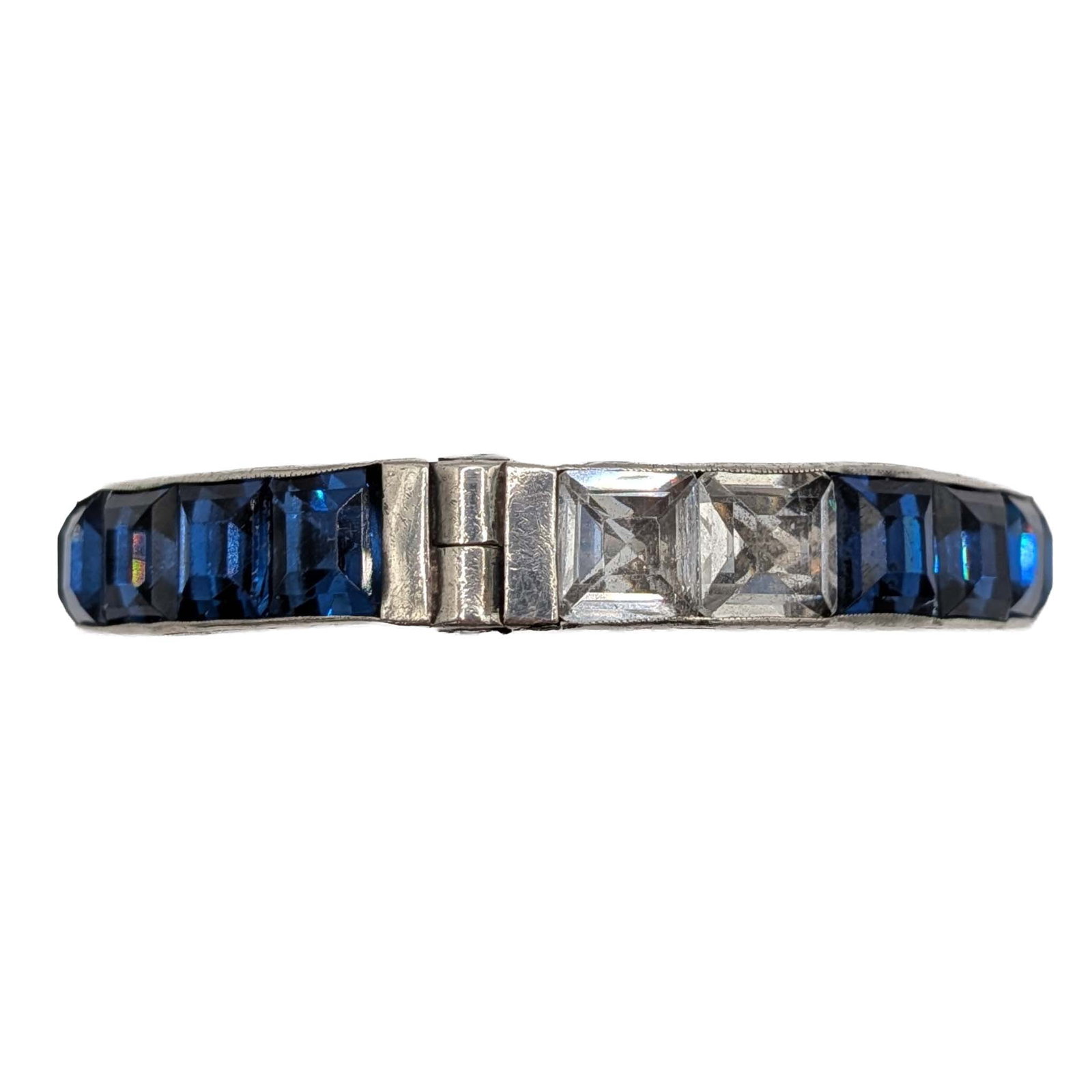 Vintage Sterling Silver Rhinestone Engraved Hinged Bangle Bracelet (1 of 5)