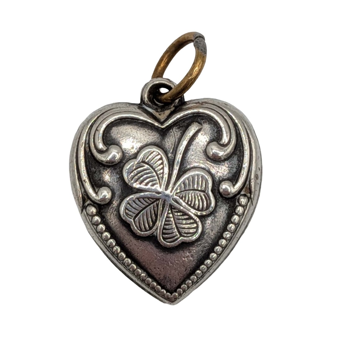 Vintage Sterling Silver Four Leaf Clover Puffy Heart Charm (1 of 3)