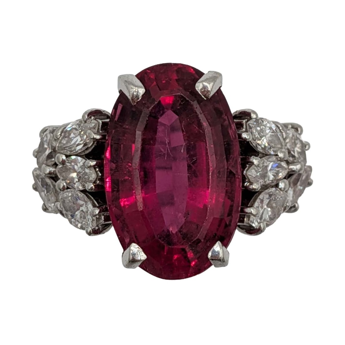 18K White Gold Diamond Ruby Oval Cocktail Ring Size 7 (1 of 4)
