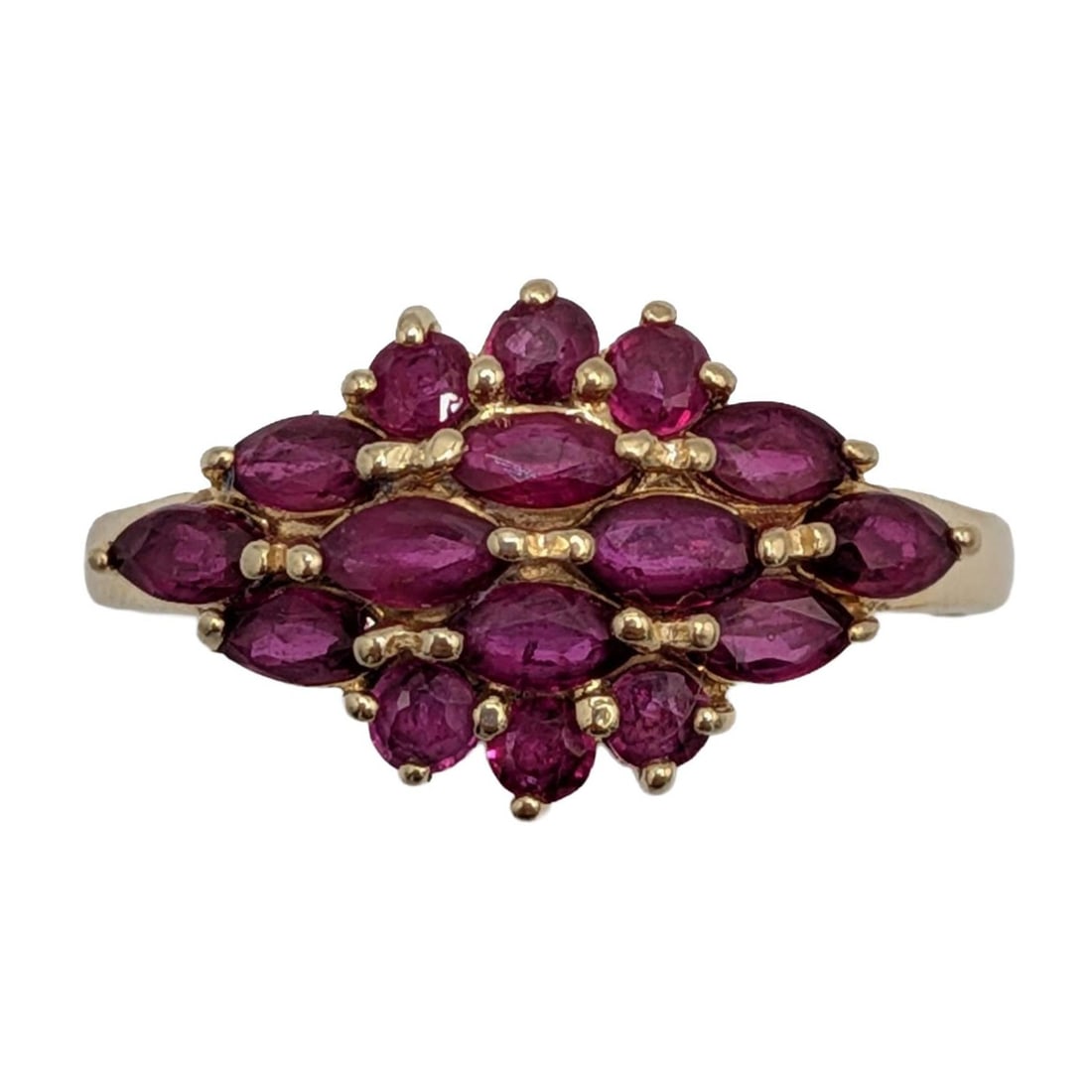 Signed 14K Yellow Gold Ruby Cluster Ring Size 8.25 (1 of 6)