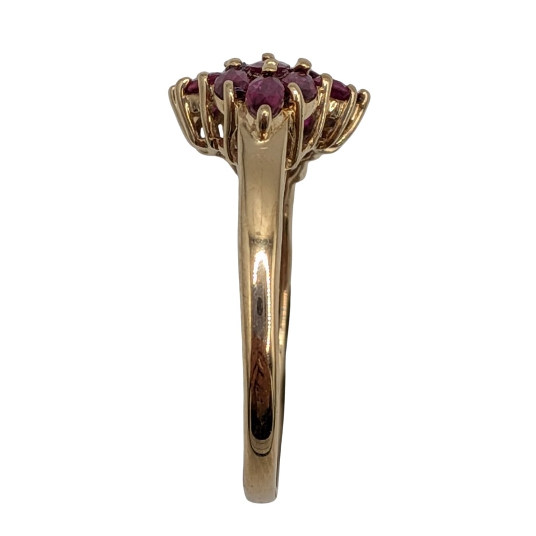 Signed 14K Yellow Gold Ruby Cluster Ring Size 8.25 - 2
