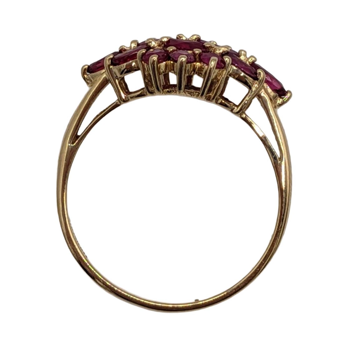 Signed 14K Yellow Gold Ruby Cluster Ring Size 8.25 - 3