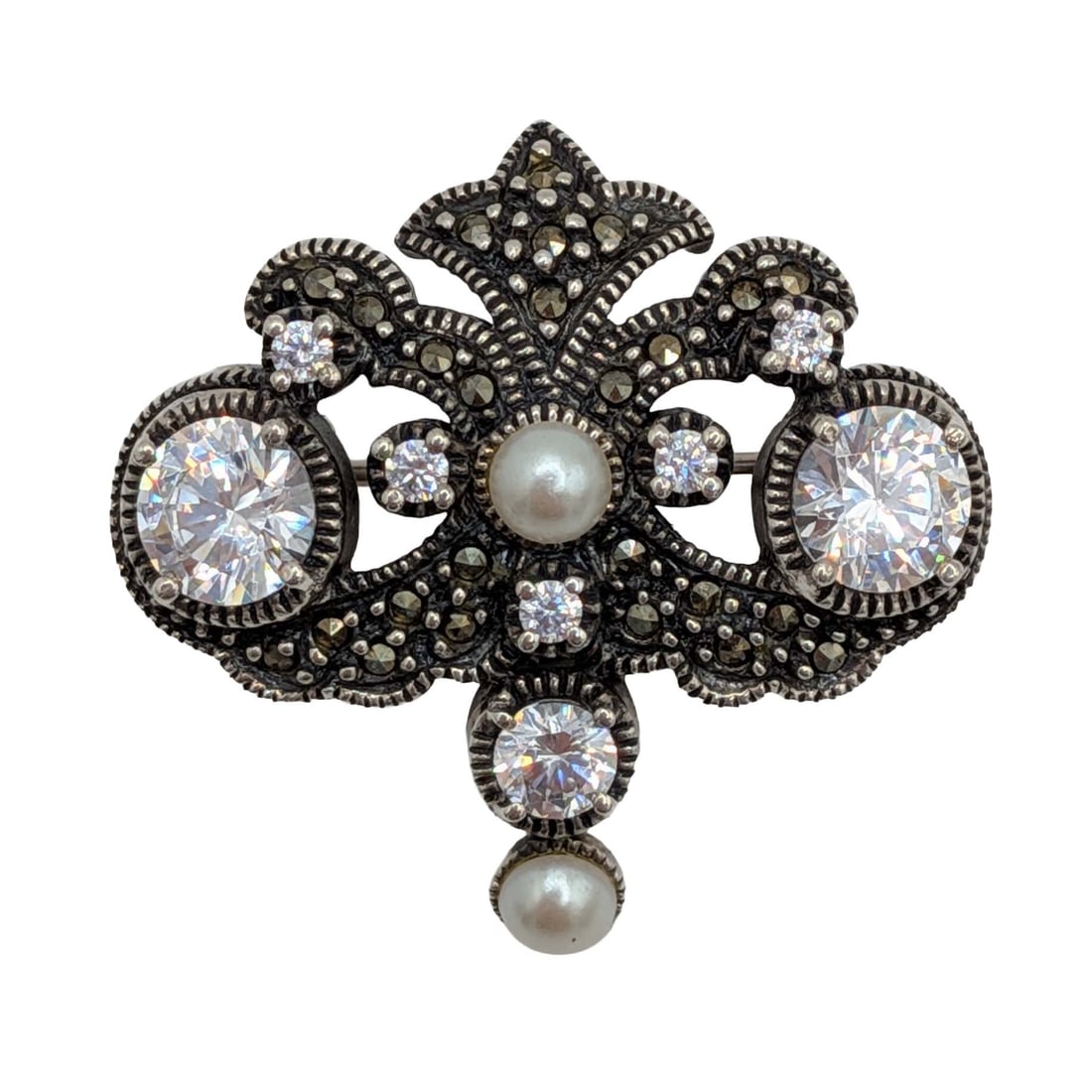 Judith Jack Sterling Silver Multi-Stone Art Deco Brooch (1 of 3)