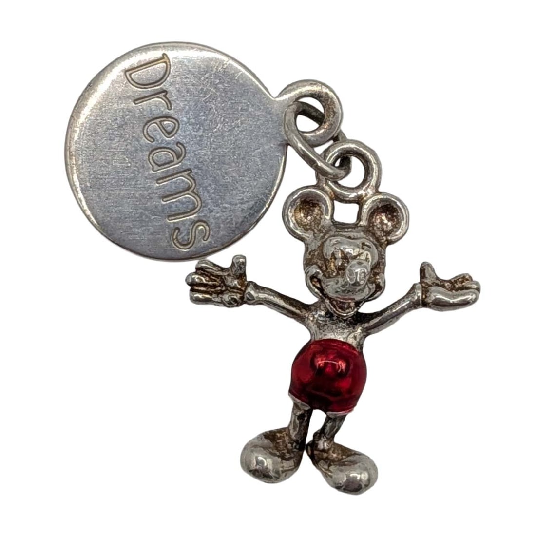 Disney Sterling Silver Enamel Mickey Mouse Dreams Charm: Disney Sterling Silver, Red Enamel Mickey Mouse Dreams Charm. Signed Disney 925. 4.9g