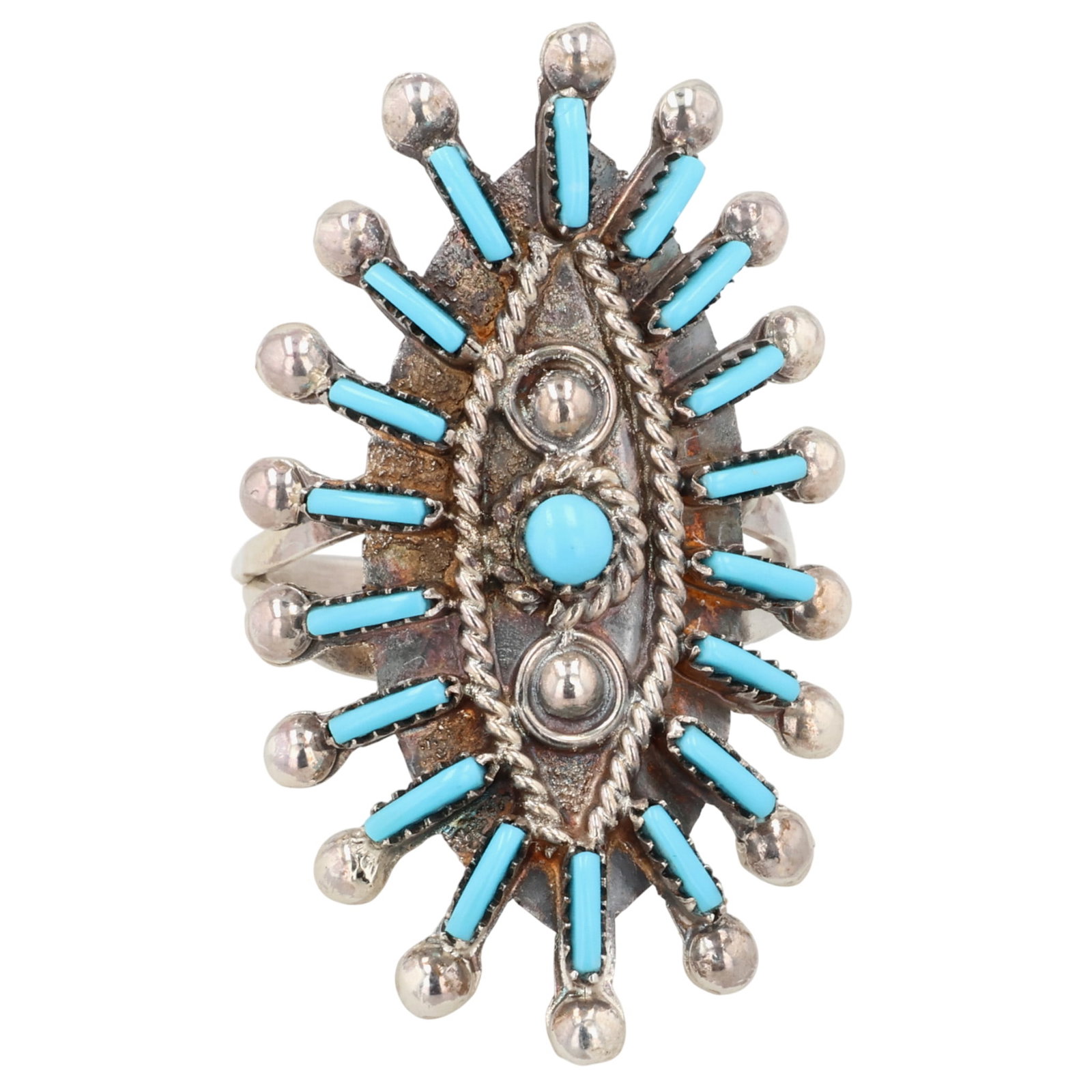 Philander Gia Zuni Sterling Kingman Turquoise Needlepoint Ring Sz 8 (1 of 7)