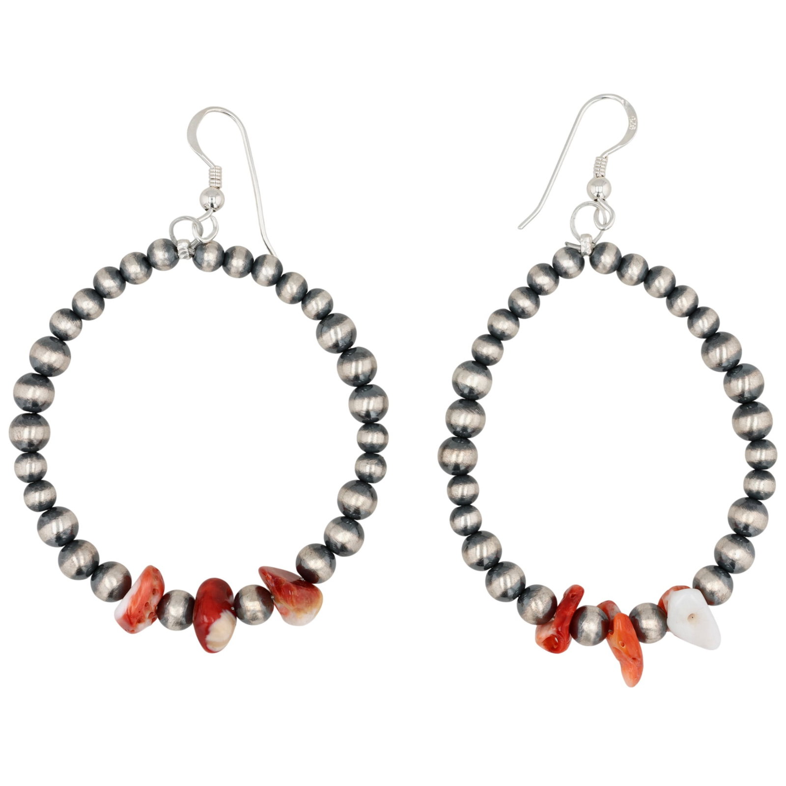 Theresa Skeets Navajo Sterling Spiny Oyster Bead Earrings: Theresa Skeets Navajo Sterling Spiny Oyster Oxidized Bead Earrings / 9g / Unsigned. Artist attribution based on accompanying tag.