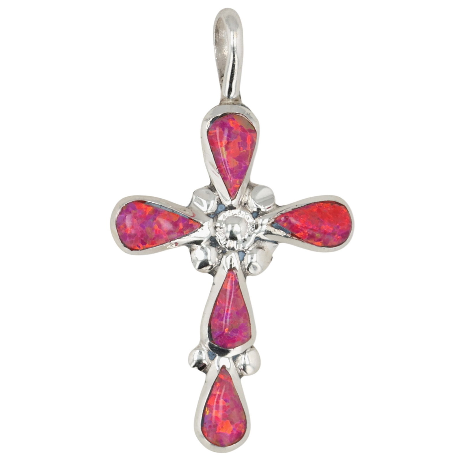 Bryce Vacit Zuni Sterling Opal Cross Pendant: Bryce Vacit Zuni Sterling Opal Cross Pendant / 1g / Unsigned. Artist attribution based on accompanying tag.