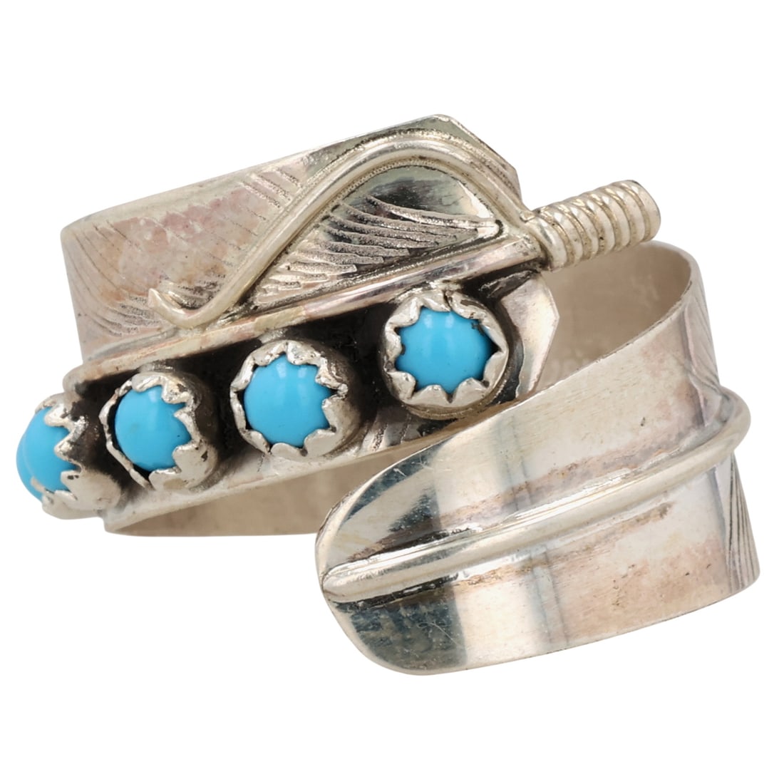 Chester Charley Navajo Sterling Kingman Turquoise Feather Adjustable Ring: Chester Charley Navajo Sterling Block Kingman Turquoise Feather Adjustable Ring Sz 7 / 3.5g / Unsigned. Artist attribution based on accompanying tag.