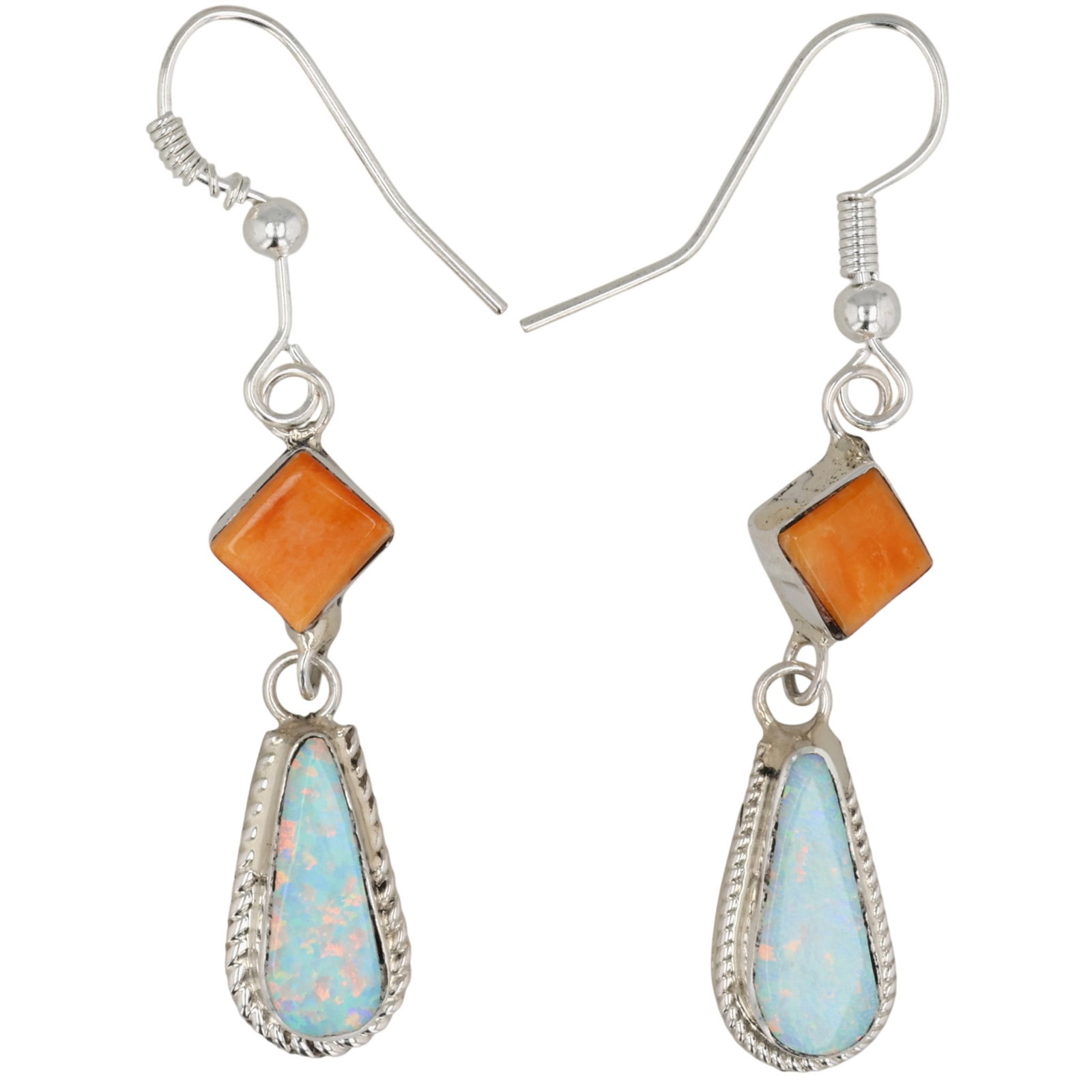 Victor Thompson Navajo Sterling Multi-Stone Earrings: Victor Thompson Navajo Sterling Multi-Stone Earrings / 4g / Spiny Oyster, Opal / Unsigned. Artist attribution based on accompanying tag.