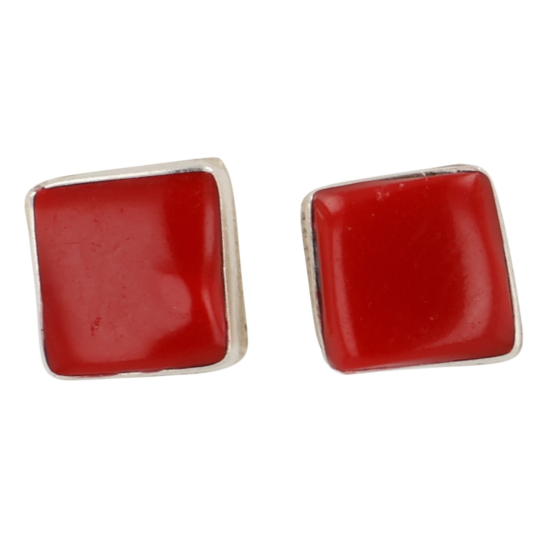 Angie Rosetta Zuni Sterling Coral Earrings: Angie Rosetta Zuni Sterling Block Coral Earrings / 0.6g / Unsigned. Artist attribution based on accompanying tag.