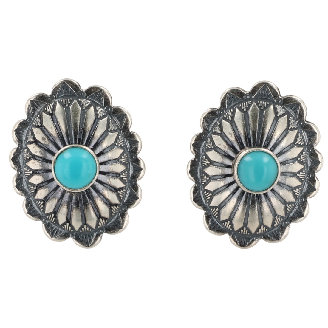 Southwest Sterling Kingman Turquoise Stamped Earrings: Southwest Sterling Kingman Turquoise Stamped Earrings / 1g