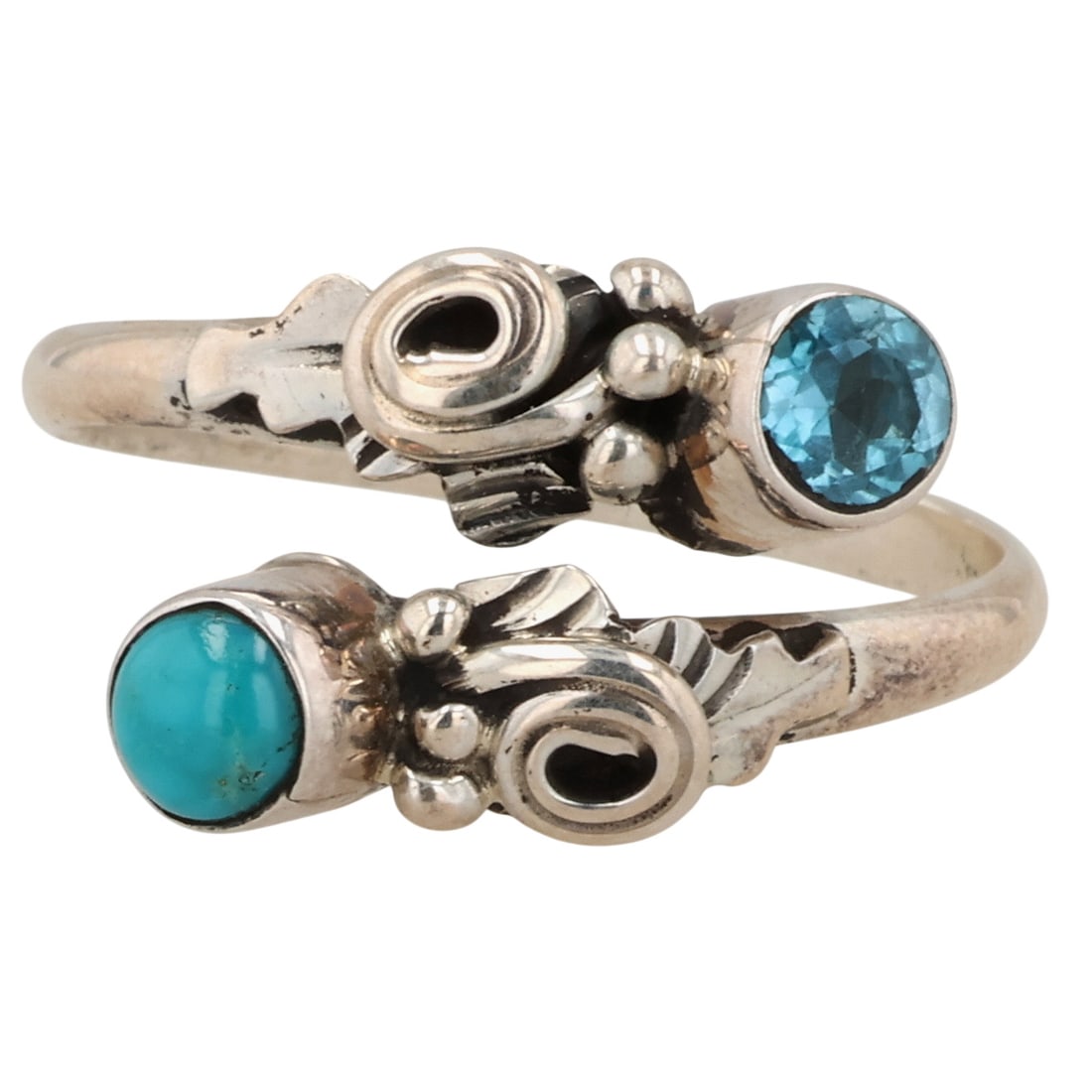 Navajo Sterling Topaz Turquoise Adjustable Ring: Navajo Sterling Topaz Turquoise Adjustable Ring Sz 9.75 / 4g