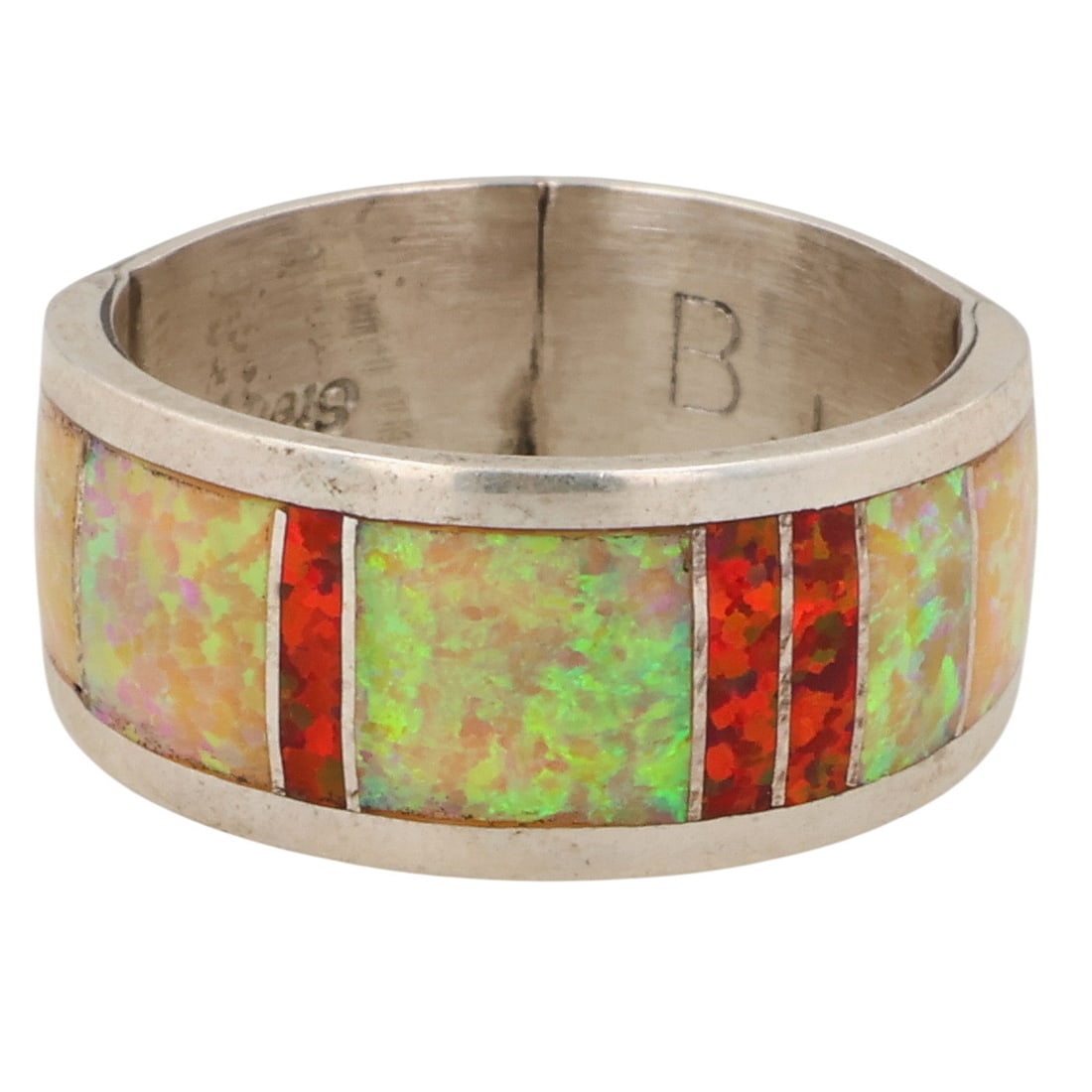 Bernard Cachini Zuni Sterling Opal Inlay Ring Sz 6.25: Bernard Cachini Zuni Sterling Opal Inlay Ring Sz 6.25 / 3.5g
