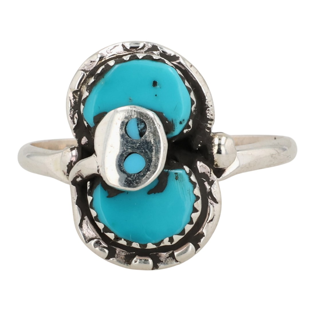 Effie Calavaza Zuni Sterling Turquoise Snake Ring Sz 8.25: Effie Calavaza Family Zuni Sterling Turquoise Snake Ring Sz 8.25 / 3g