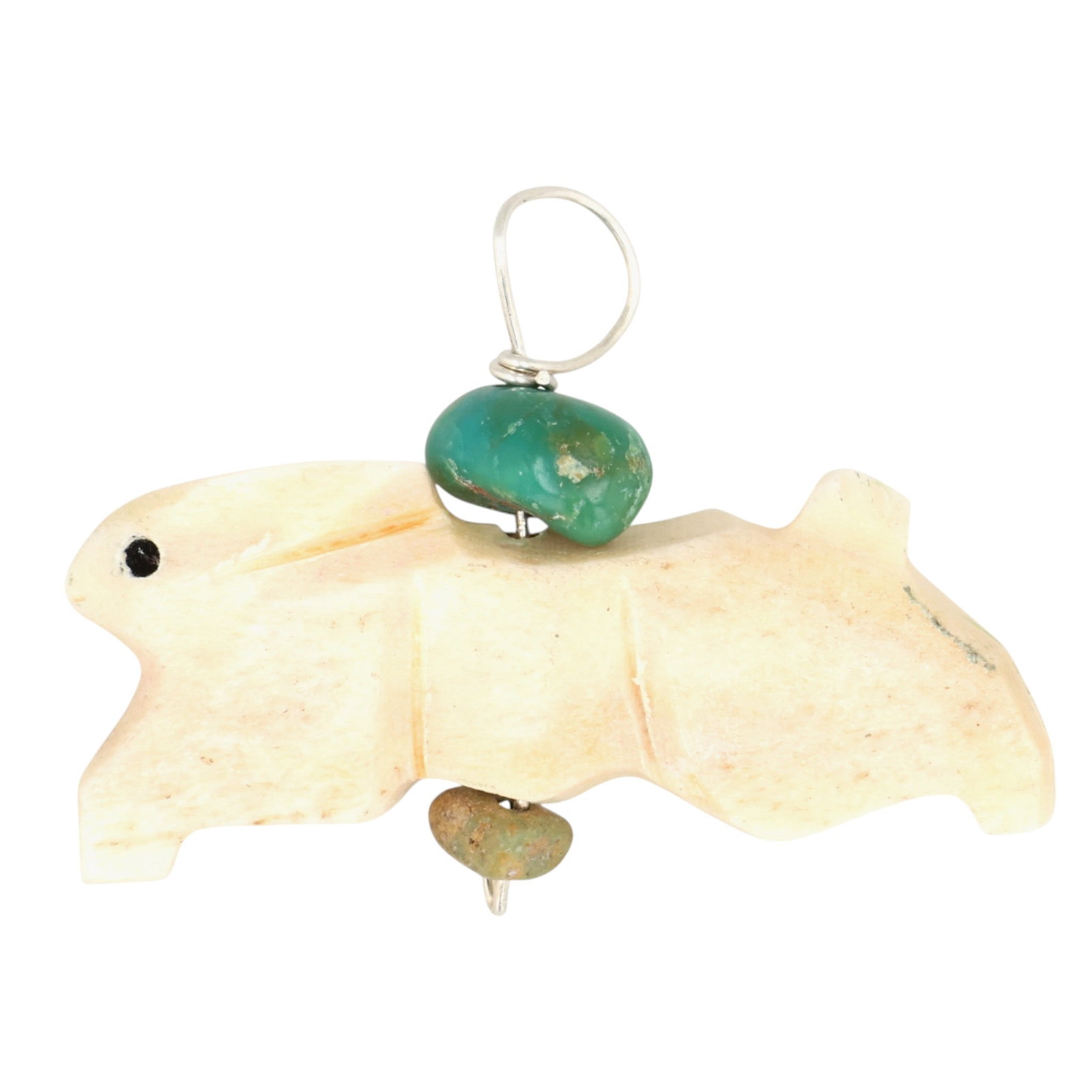 Allison White Navajo Sterling Moose Horn Turquoise Rabbit Pendant: Allison White Navajo Sterling Moose Horn Turquoise Rabbit Pendant / 3g / Unsigned. Artist attribution based on accompanying tag.