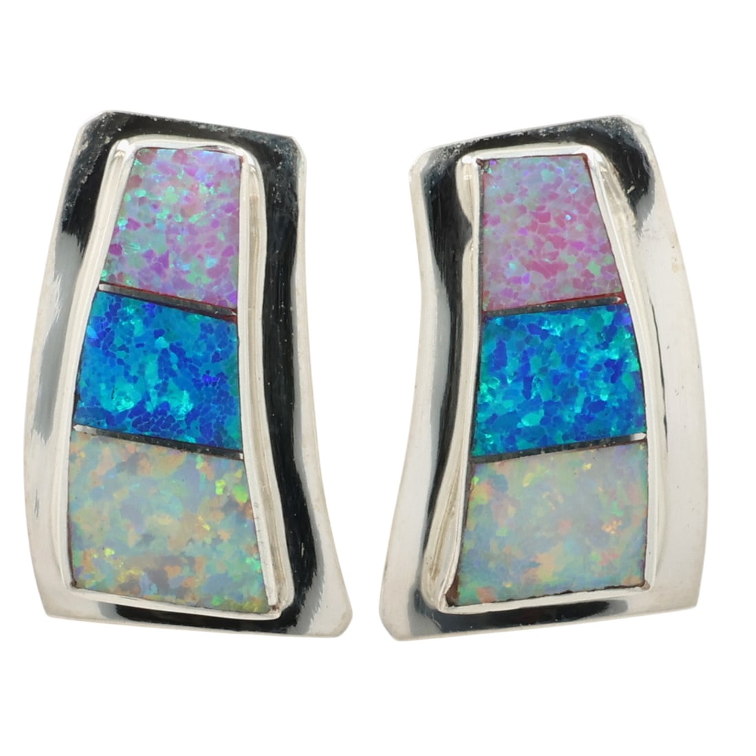 Norvin Johnson Navajo Sterling Opal Inlay Earrings (1 of 4)
