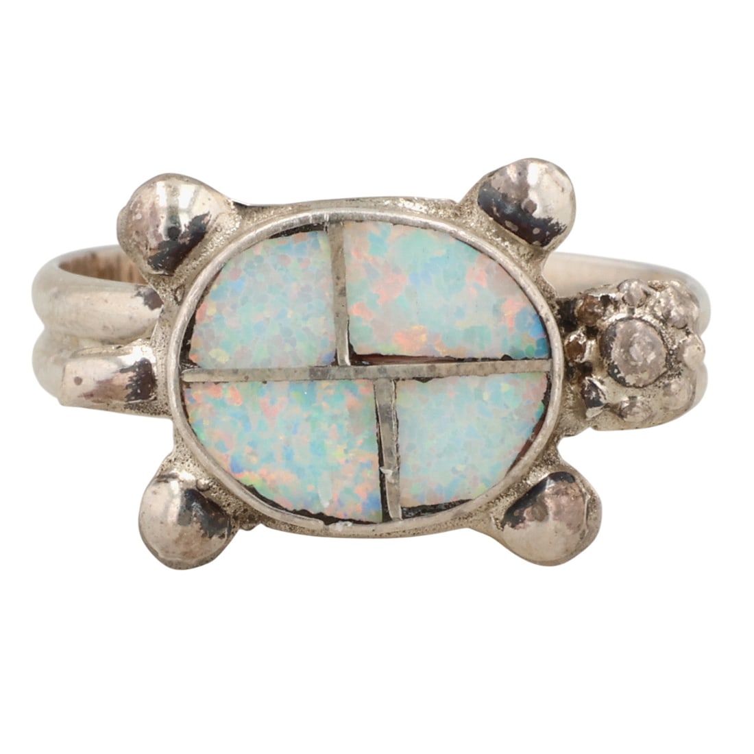 Swain Charley Zuni Sterling Opal Inlay Ring Sz 7: Swain Charley Zuni Sterling Opal Inlay Ring Sz 7 / 2.5g / Unsigned. Artist attribution based on accompanying tag.