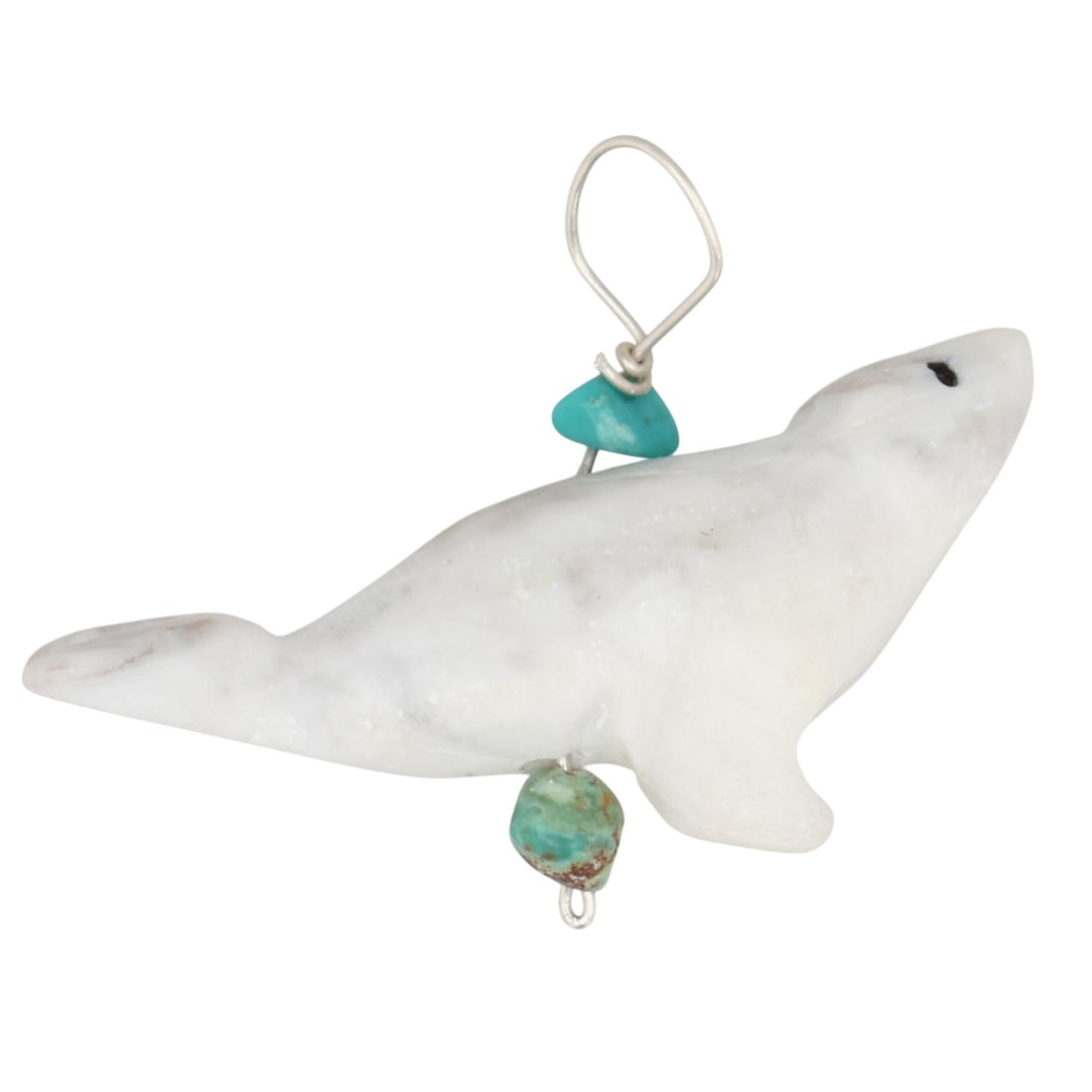 Allison White Navajo Sterling White Marble Turquoise Seal Pendant: Allison White Navajo Sterling White Marble Turquoise Seal Pendant / 6g / Unsigned. Artist attribution based on accompanying tag.
