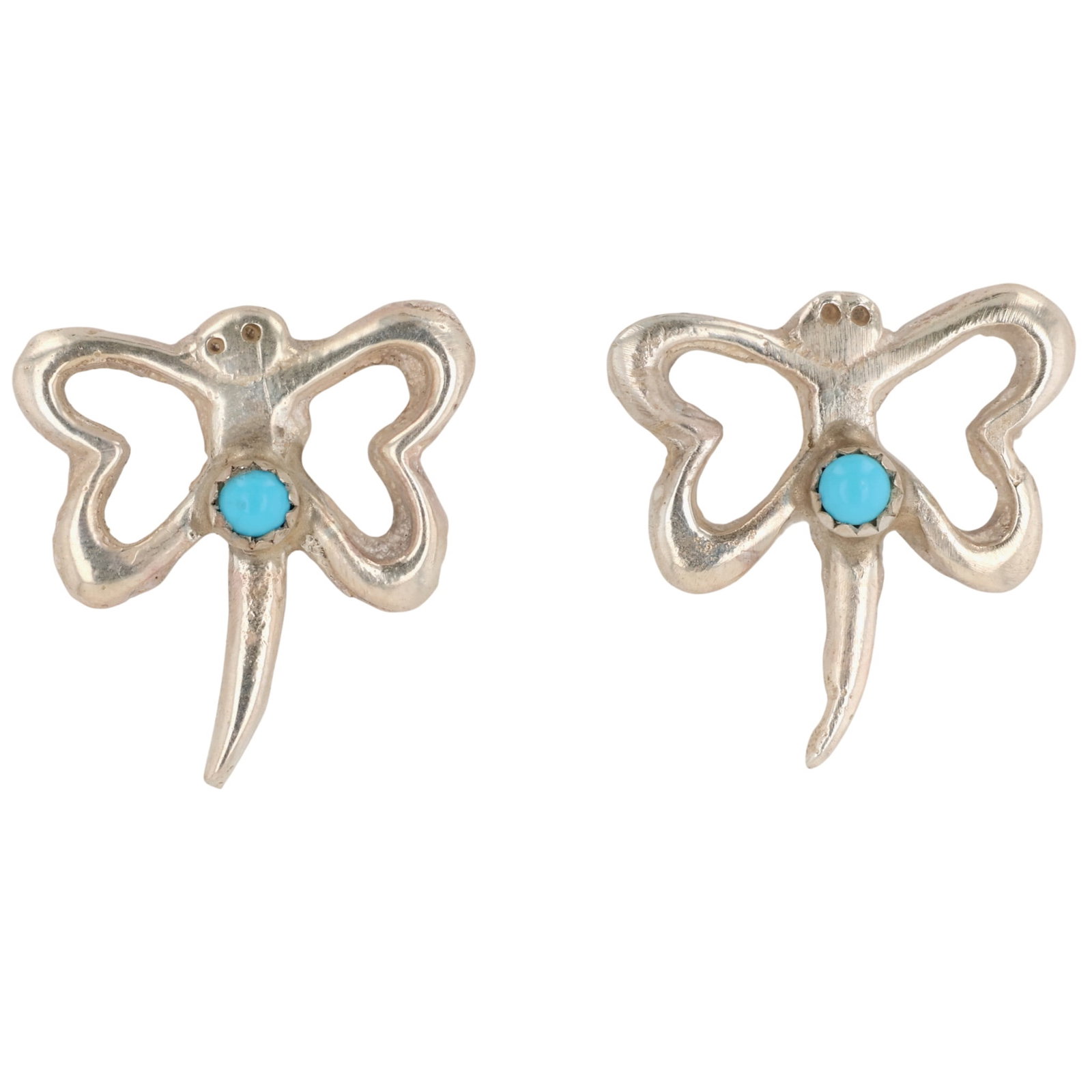 Signed Navajo Sterling Kingman Turquoise Dragonfly Earrings: Signed H Navajo Sterling Kingman Turquoise Dragonfly Earrings / 10g