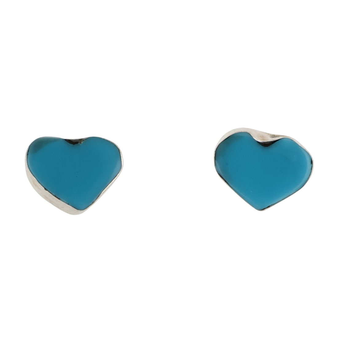 Dorothy Weha Zuni Sterling Turquoise Heart Earrings: Dorothy Weha Zuni Sterling Turquoise Heart Earrings / 0.5g / Unsigned. Artist attribution based on accompanying tag.