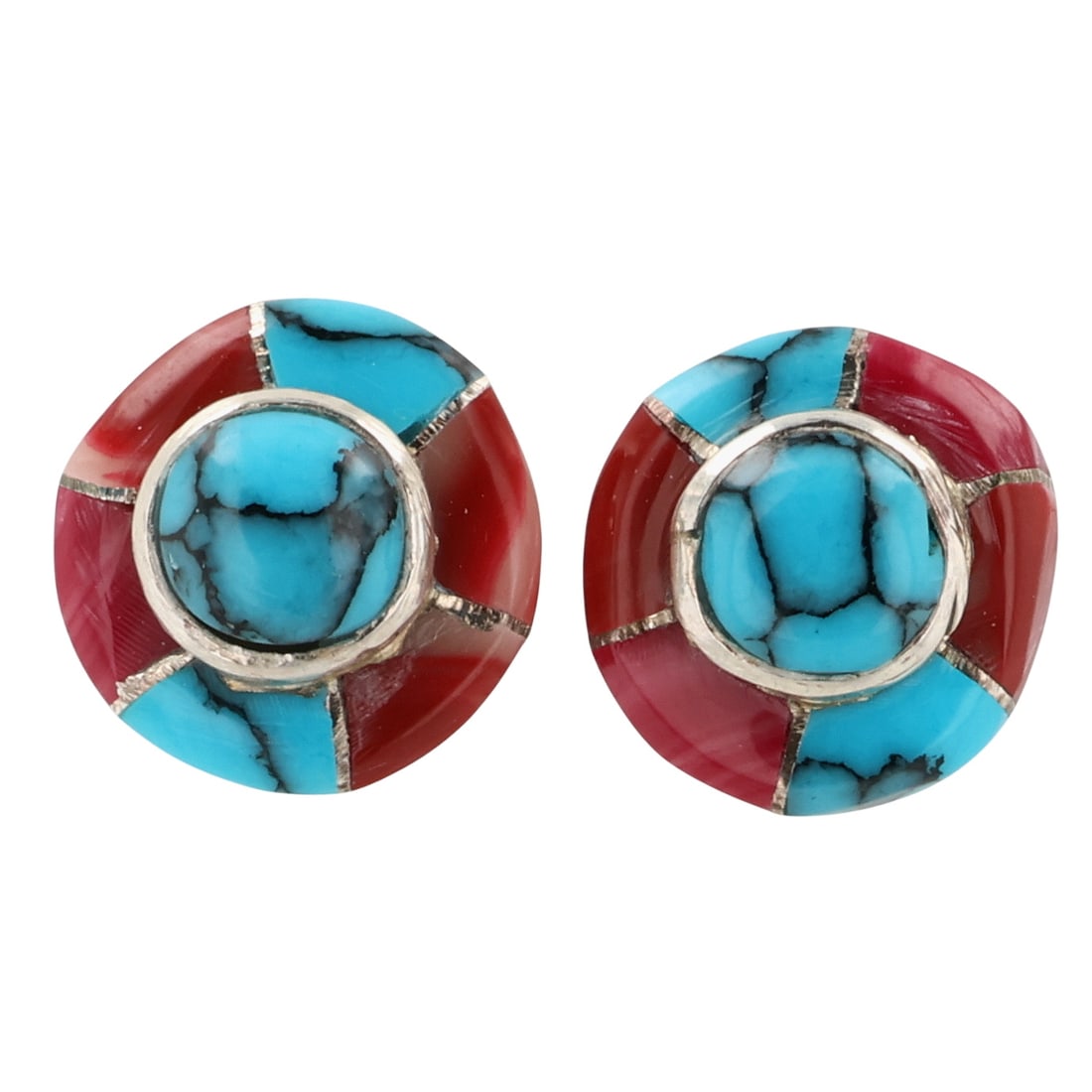 Valerie Benally Navajo Sterling Multi-Stone Inlay Earrings (1 of 4)