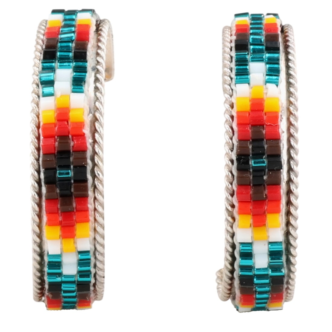 Lucille Romone Navajo Sterling Microbead Hoop Earrings: Lucille Romone Navajo Sterling Microbead Hoop Earrings / 4g / Unsigned. Artist attribution based on accompanying tag.
