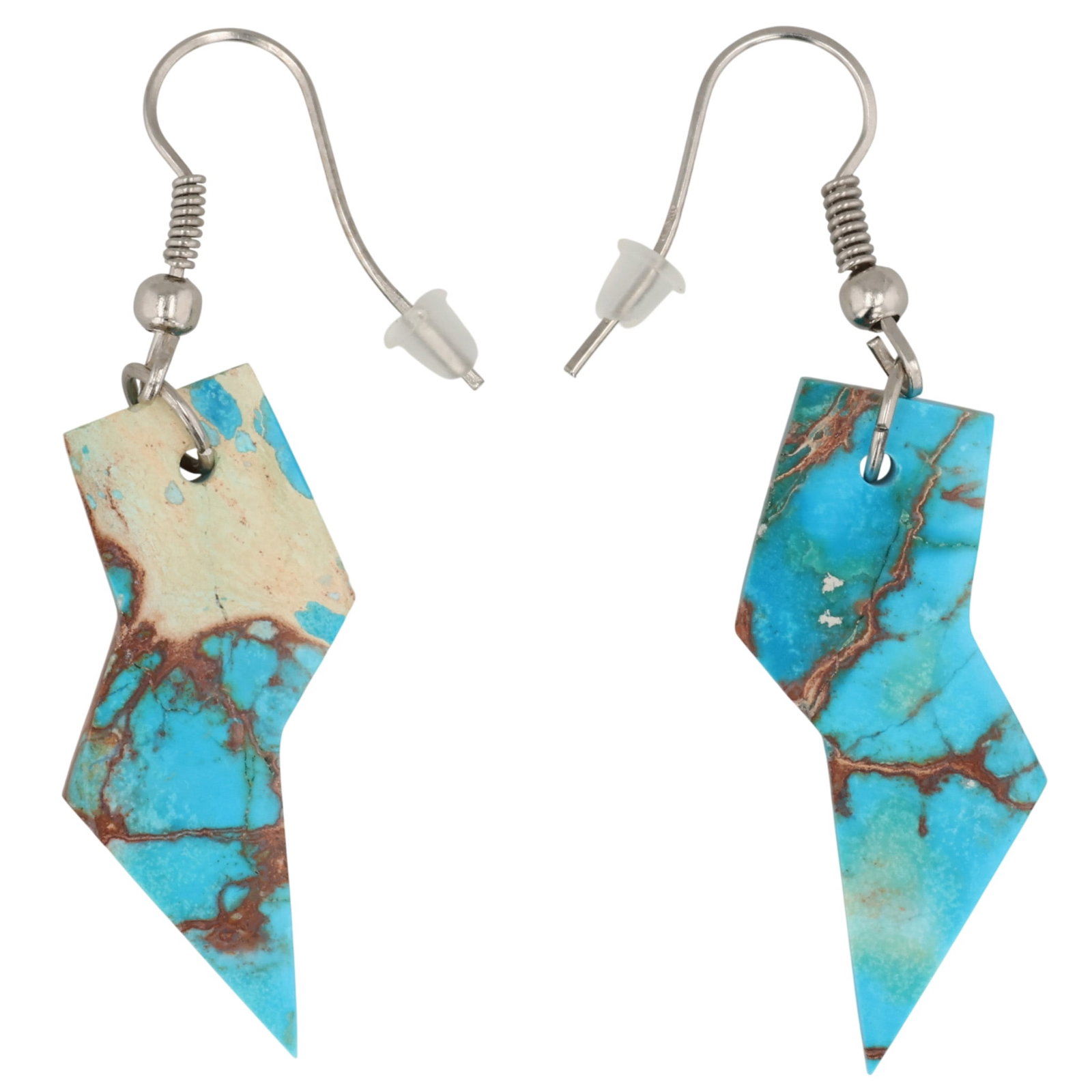 Southwest Sterling Turquoise Thunderbolt Earrings: Southwest Sterling Compressed Turquoise Thunderbolt Earrings / 3.5g