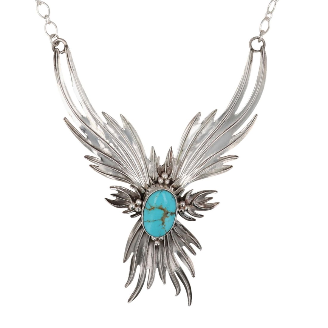 Charles Johnson Navajo Sterling Royston Turquoise Phoenix Necklace: Charles Johnson Navajo Sterling Royston Turquoise Phoenix Necklace / 36g