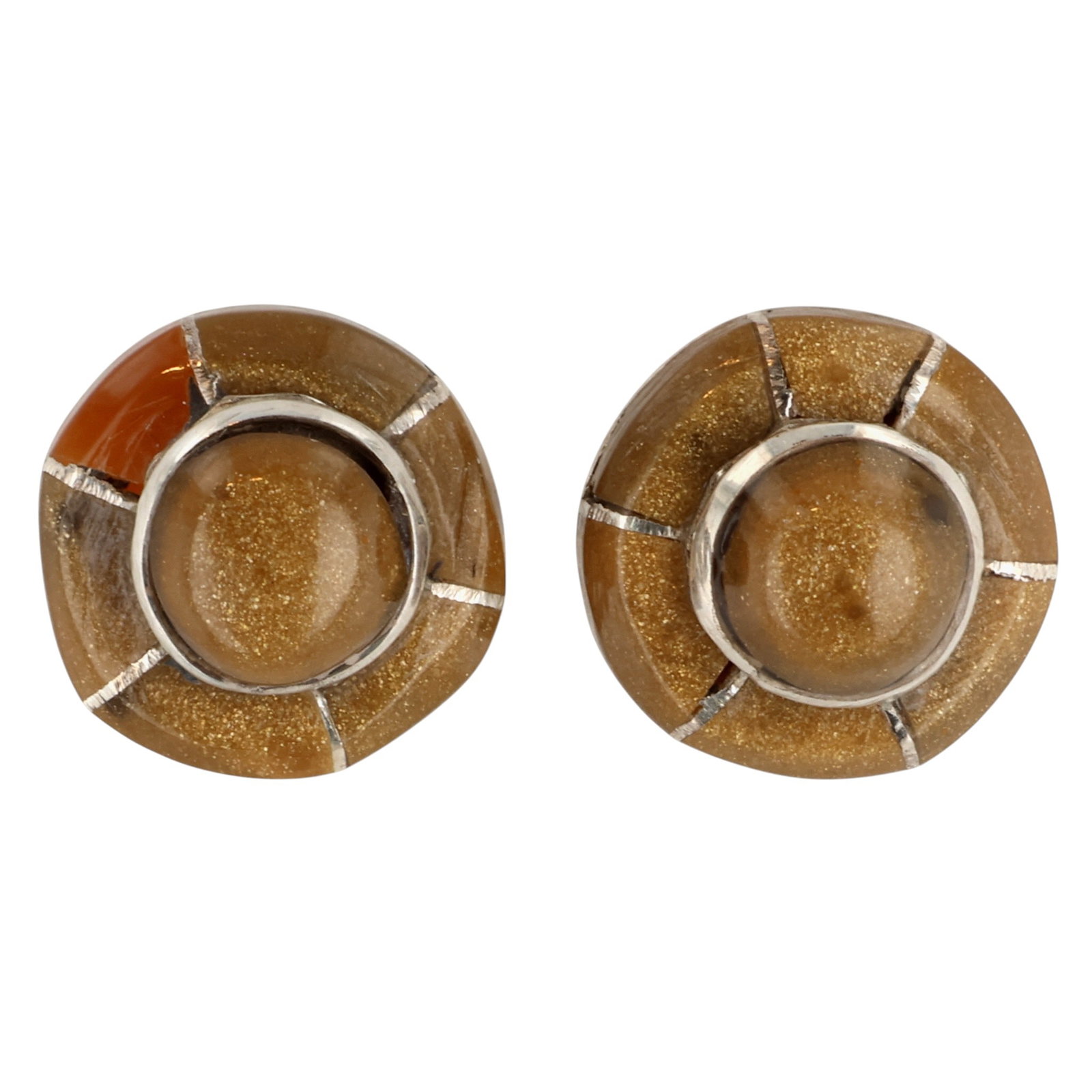 Valerie Benally Navajo Sterling Multi-Stone Inlay Earrings: Valerie Benally & Fred Manuelito Navajo Sterling Multi-Stone Inlay Earrings / 2g / Tiger's Eye, Coral
