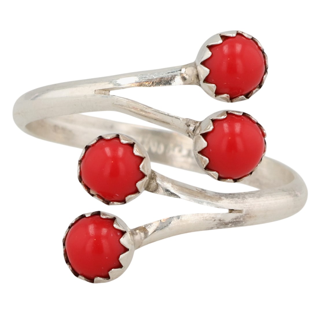 Dorothy Yazzie Navajo Sterling Coral Adjustable Ring: Dorothy Yazzie Navajo Sterling Block Coral Adjustable Ring Sz 6.25 / 1.5g / Unsigned. Artist attribution based on accompanying tag.