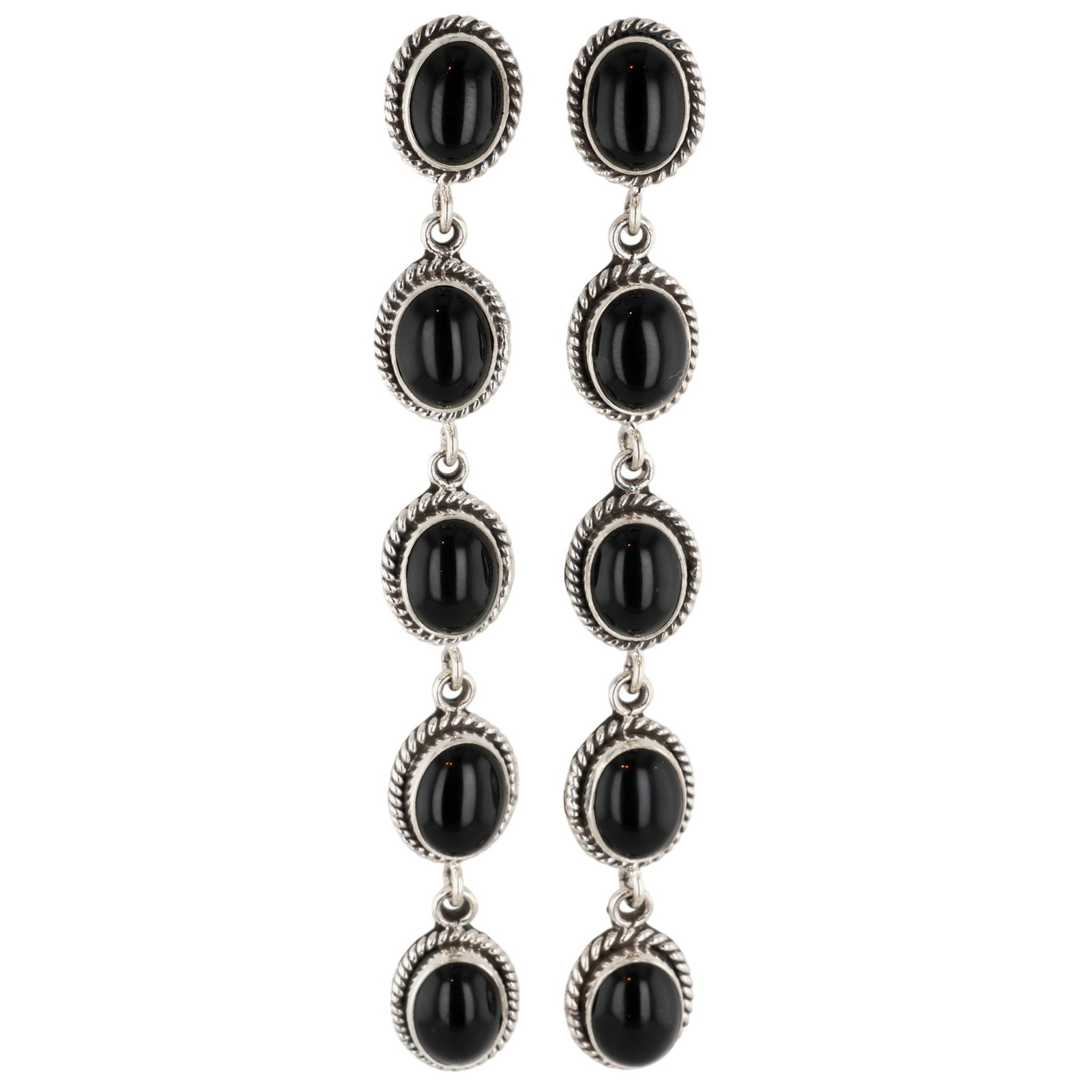 Southwest Sterling Onyx Dangle Earrings: Southwest Sterling Onyx Dangle Earrings / 12.5g