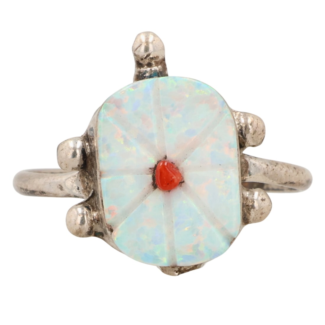 Sarah Bowannie Zuni Sterling Opal Turtle Ring Sz 6 (1 of 5)