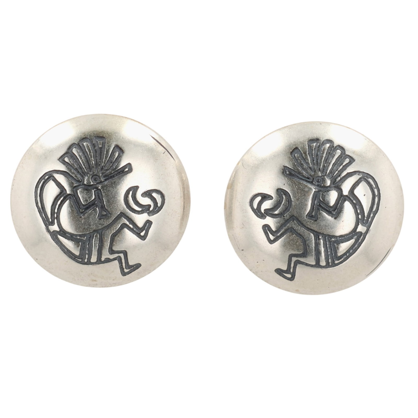 Southwest Sterling Kokopelli Disc Earrings: Southwest Sterling Kokopelli Disc Earrings / 1g