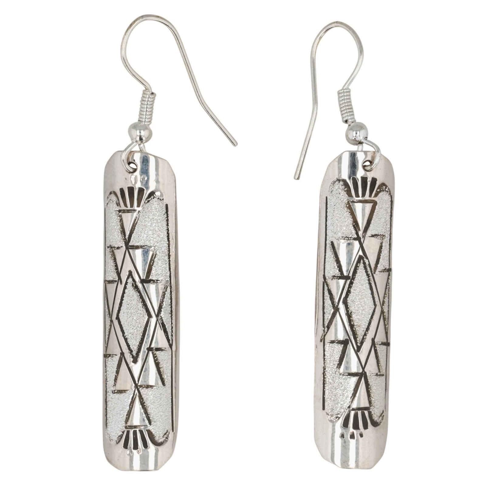 Florence Tahe Navajo Sterling Stamped Bar Earrings: Florence Tahe Navajo Sterling Stamped Bar Earrings / 4g / Unsigned. Artist attribution based on accompanying tag.