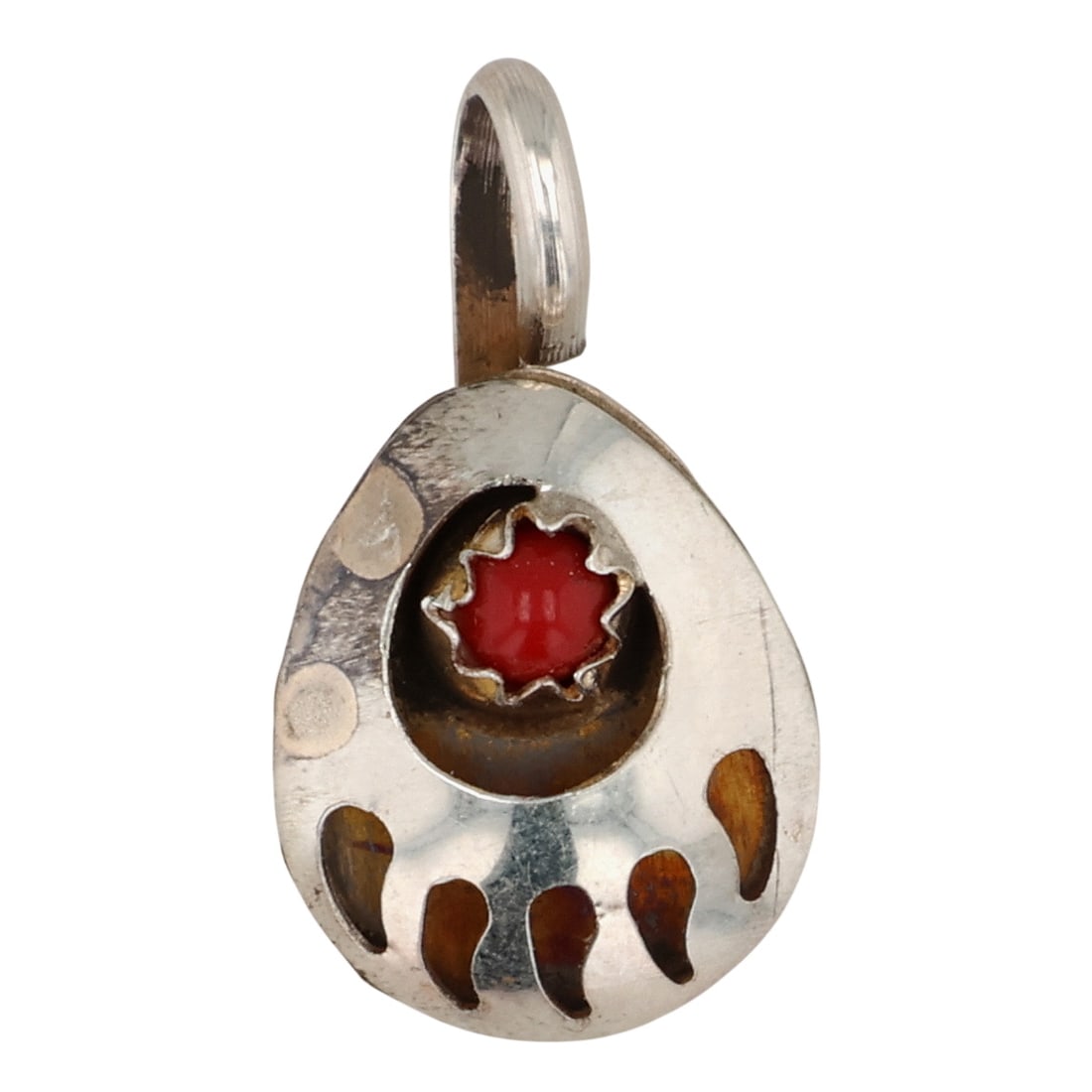 Esther White Navajo Sterling Coral Bear Paw Pendant (1 of 3)