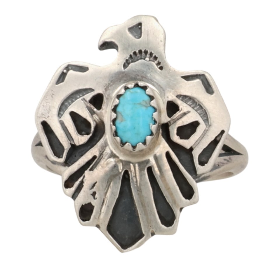 Genevieve Francisco Navajo Sterling Kingman Turquoise Thunderbird Ring Sz 7.75 (1 of 6)