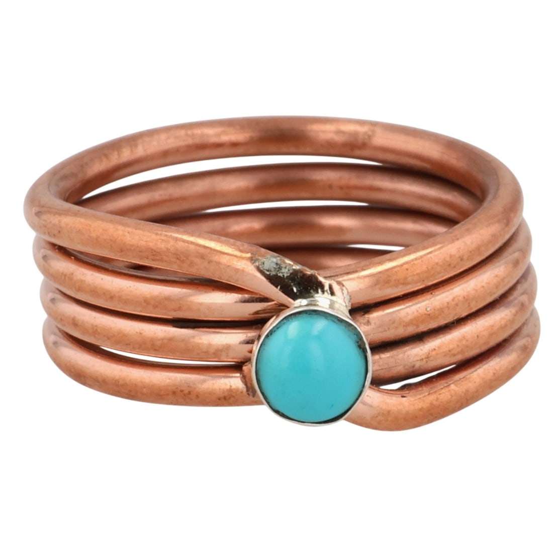 Yolanda Skeets Navajo Copper Turquoise Coil Ring Sz 9: Yolanda Skeets Navajo Copper Turquoise Coil Ring Sz 9 / 8g / Unsigned. Artist attribution based on accompanying tag.