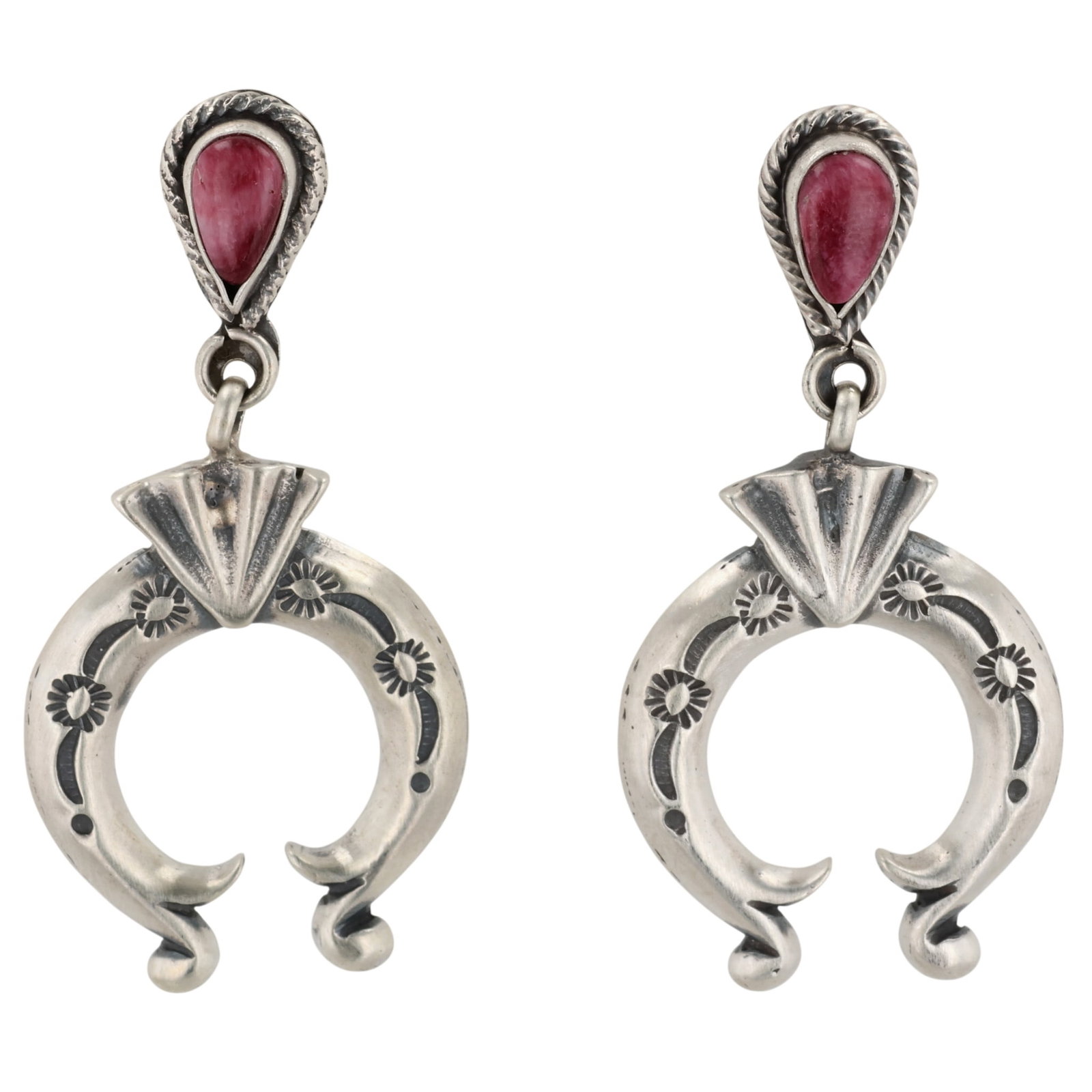 Verley Betone Navajo Sterling Spiny Oyster Naja Earrings: Verley Betone Navajo Sterling Spiny Oyster Naja Earrings / 14g / Unsigned. Artist attribution based on accompanying tag.