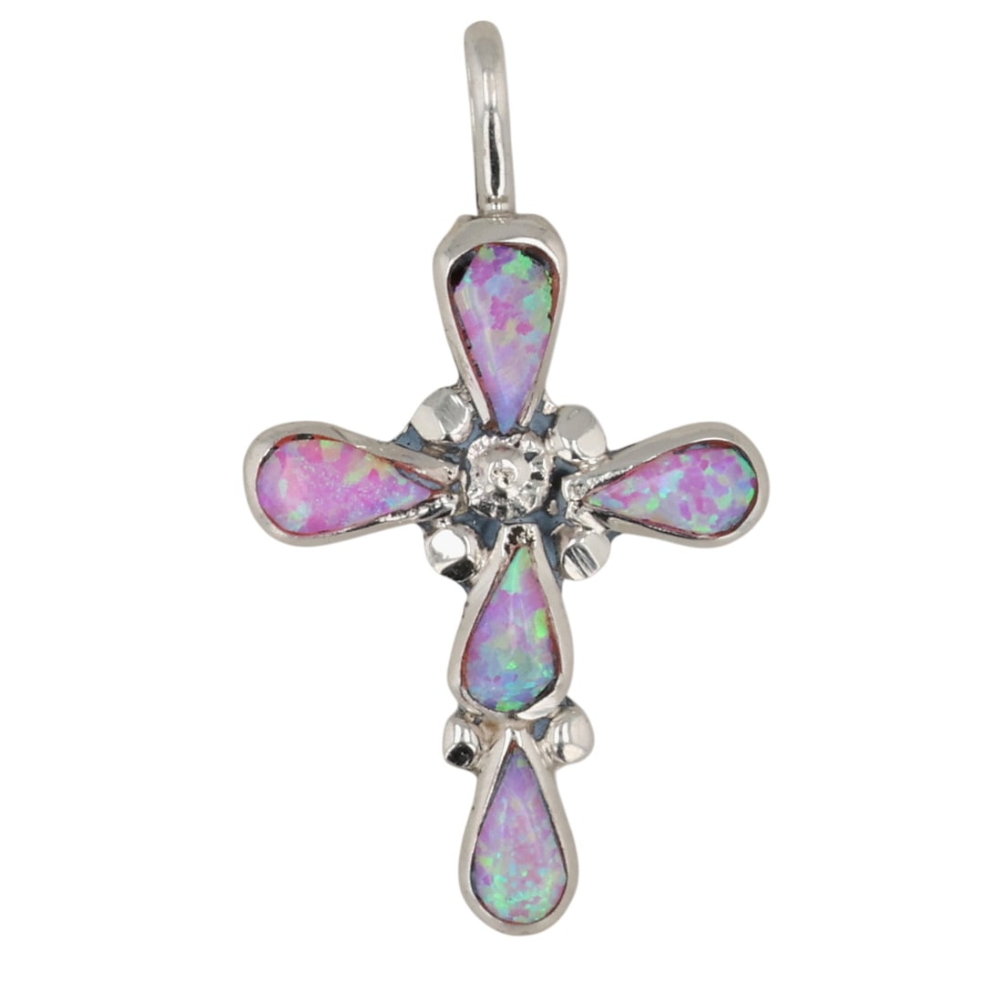 Bryce Vacit Zuni Sterling Opal Cross Pendant: Bryce Vacit Zuni Sterling Opal Cross Pendant / 1g / Unsigned. Artist attribution based on accompanying tag.