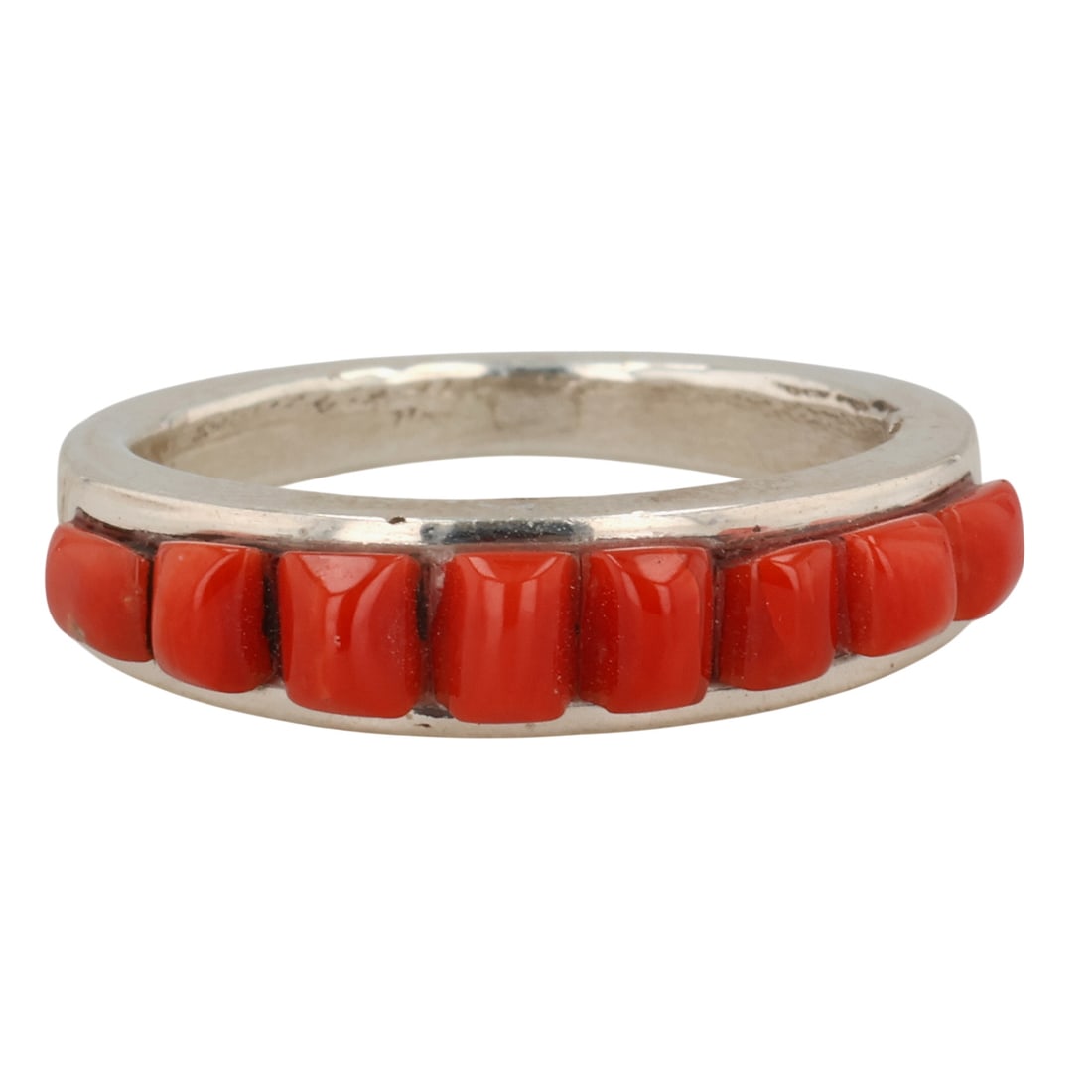 Allen Tolino Navajo Sterling Coral Ring Sz 7.5: Allen Tolino Navajo Sterling Coral Ring Sz 7.5 / 5.5g