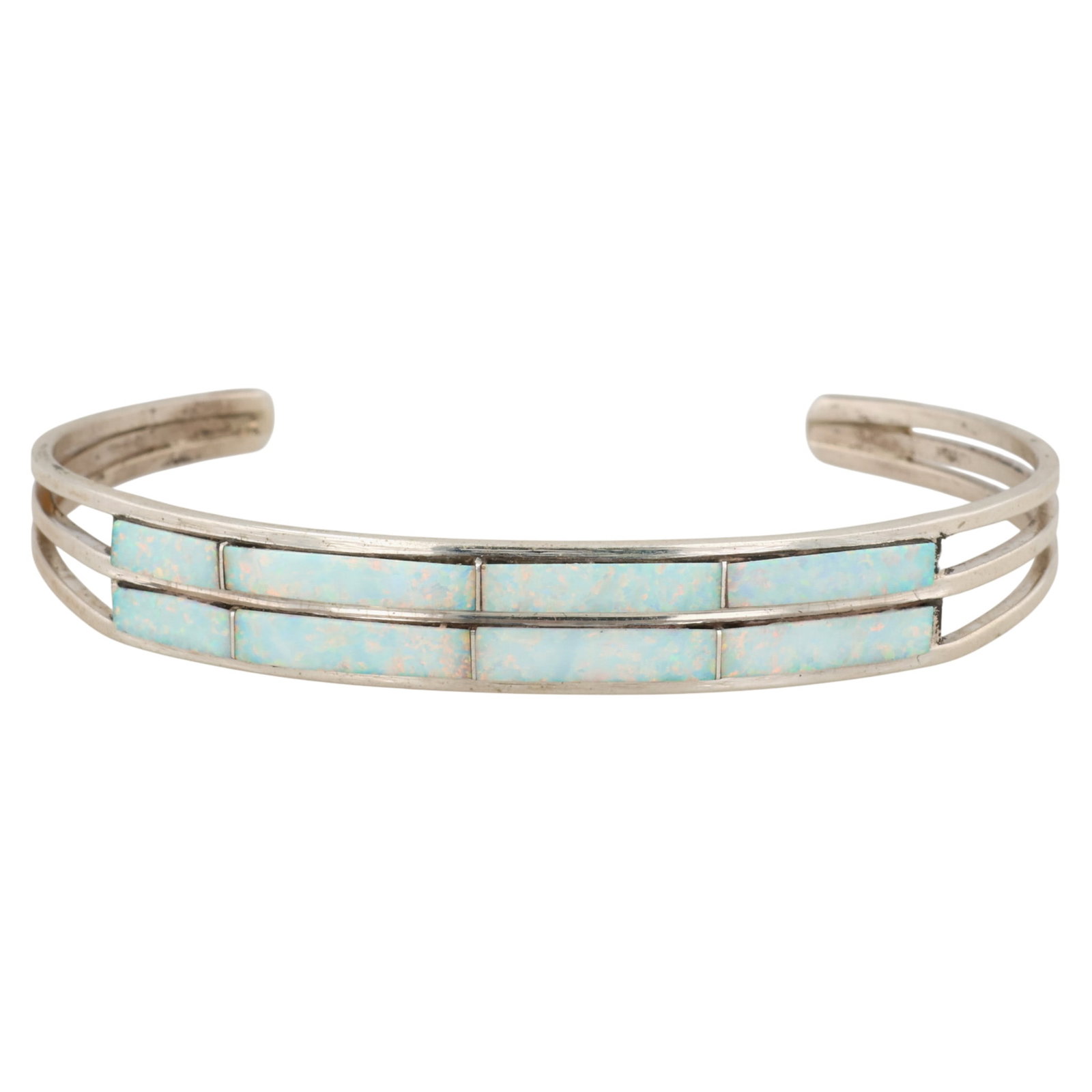 Jamie Johnson Navajo Sterling Opal Inlay Row Cuff Bracelet (1 of 8)