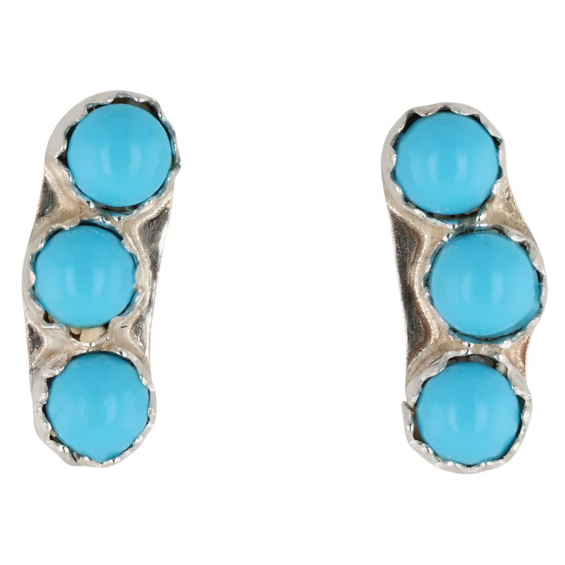 Janice Spencer Zuni Sterling Kingman Turquoise Earrings: Janice Spencer Zuni Sterling Block Kingman Turquoise Snake Eye Earrings / 1g / Unsigned. Artist attribution based on accompanying tag.