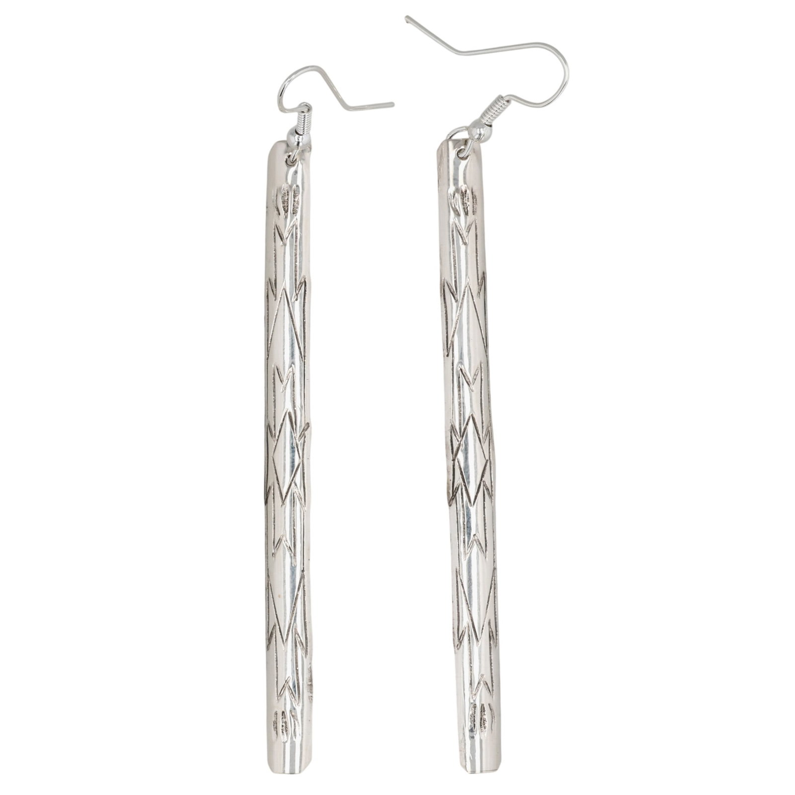 Florence Tahe Navajo Sterling Stamped Bar Earrings: Florence Tahe Navajo Sterling Stamped Bar Earrings / 3g / Unsigned. Artist attribution based on accompanying tag.