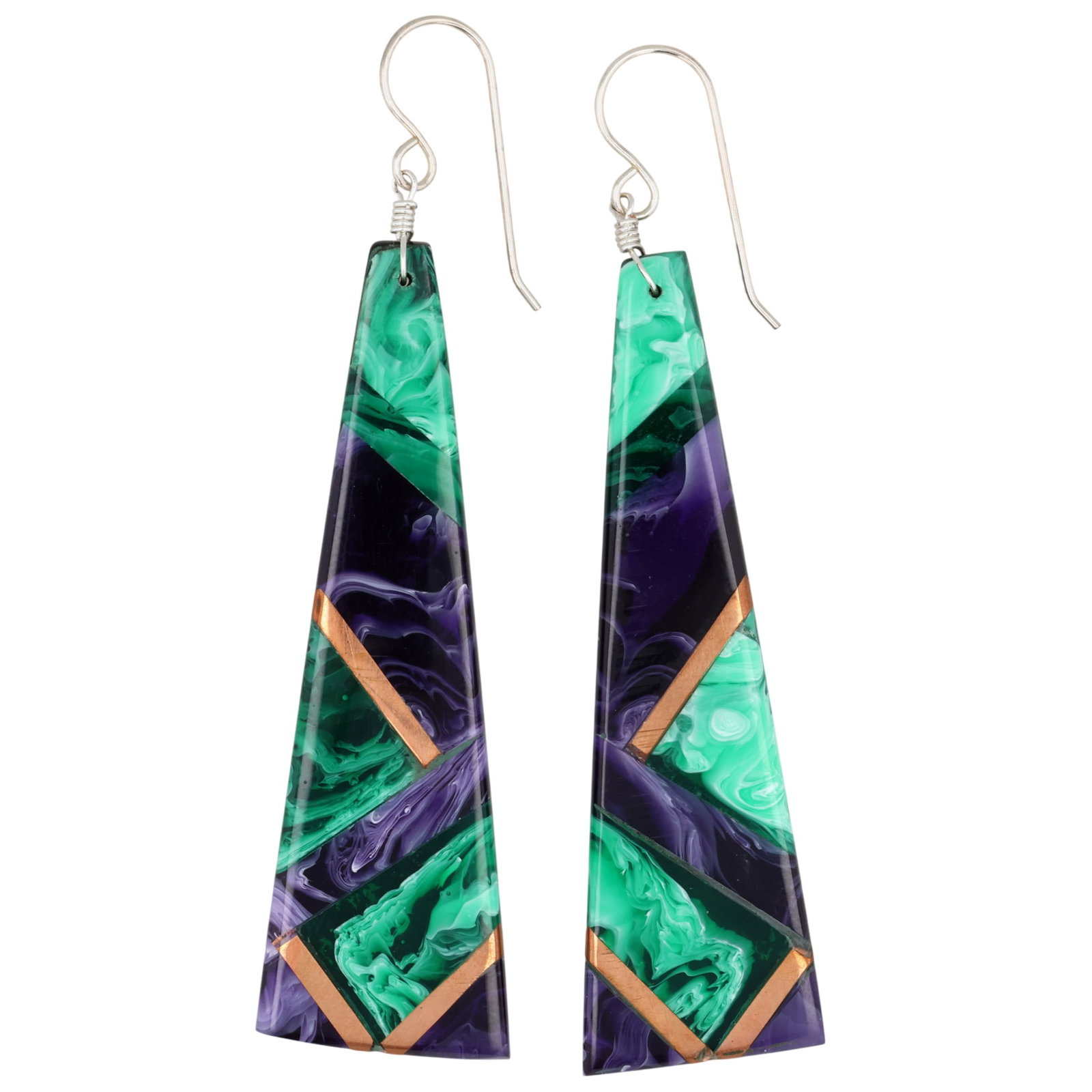 Southwest Sterling Multicolor Inlay Slab Earrings: Southwest Sterling Multicolor Inlay Slab Earrings / 9g