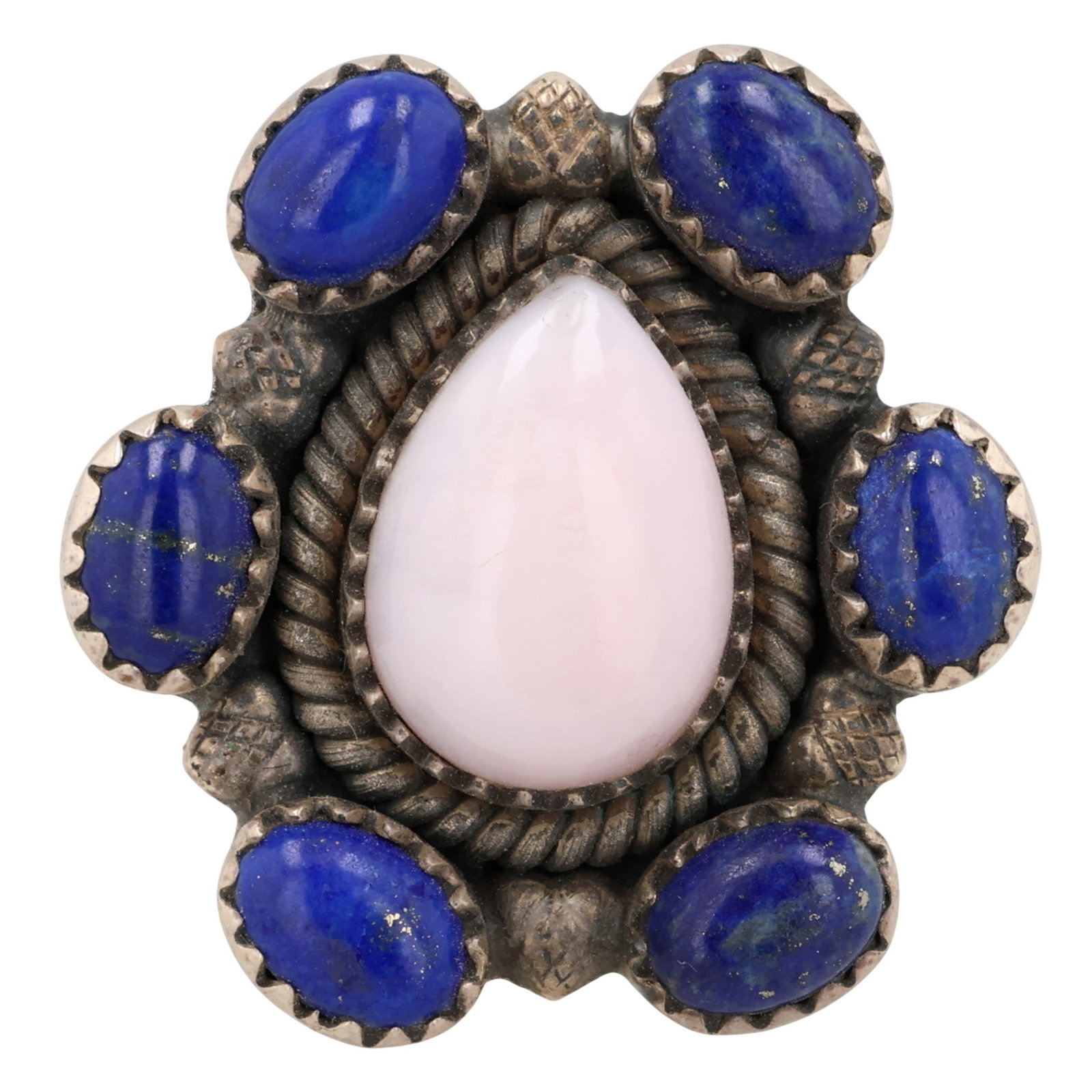 HaDa Collection Sterling Multi-Stone Adjustable Ring: HaDa Collection Sterling Multi-Stone Adjustable Ring Sz 6.75 / 15g / Pink Opal, Lapis Lazuli